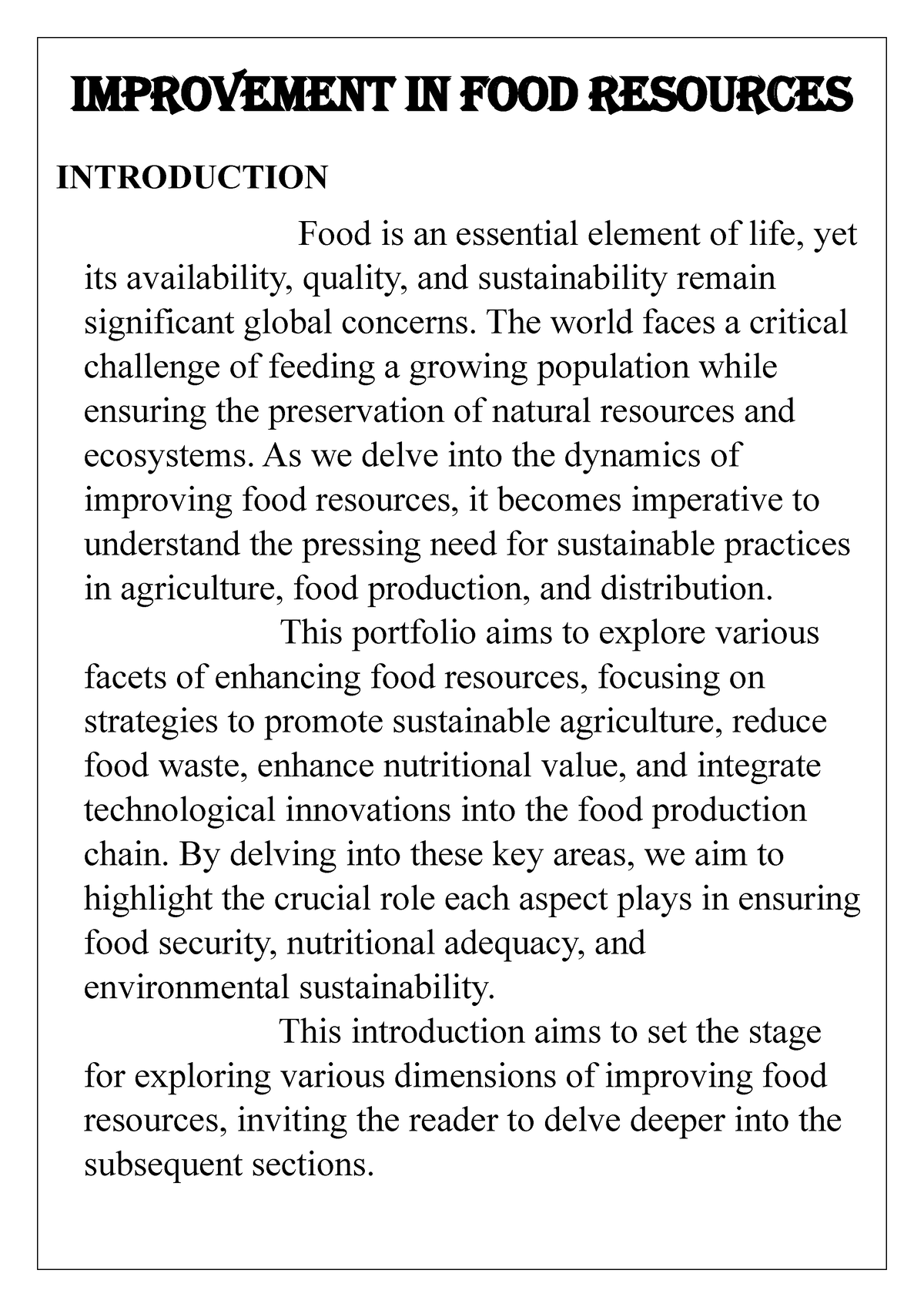 case study improvement in food resources