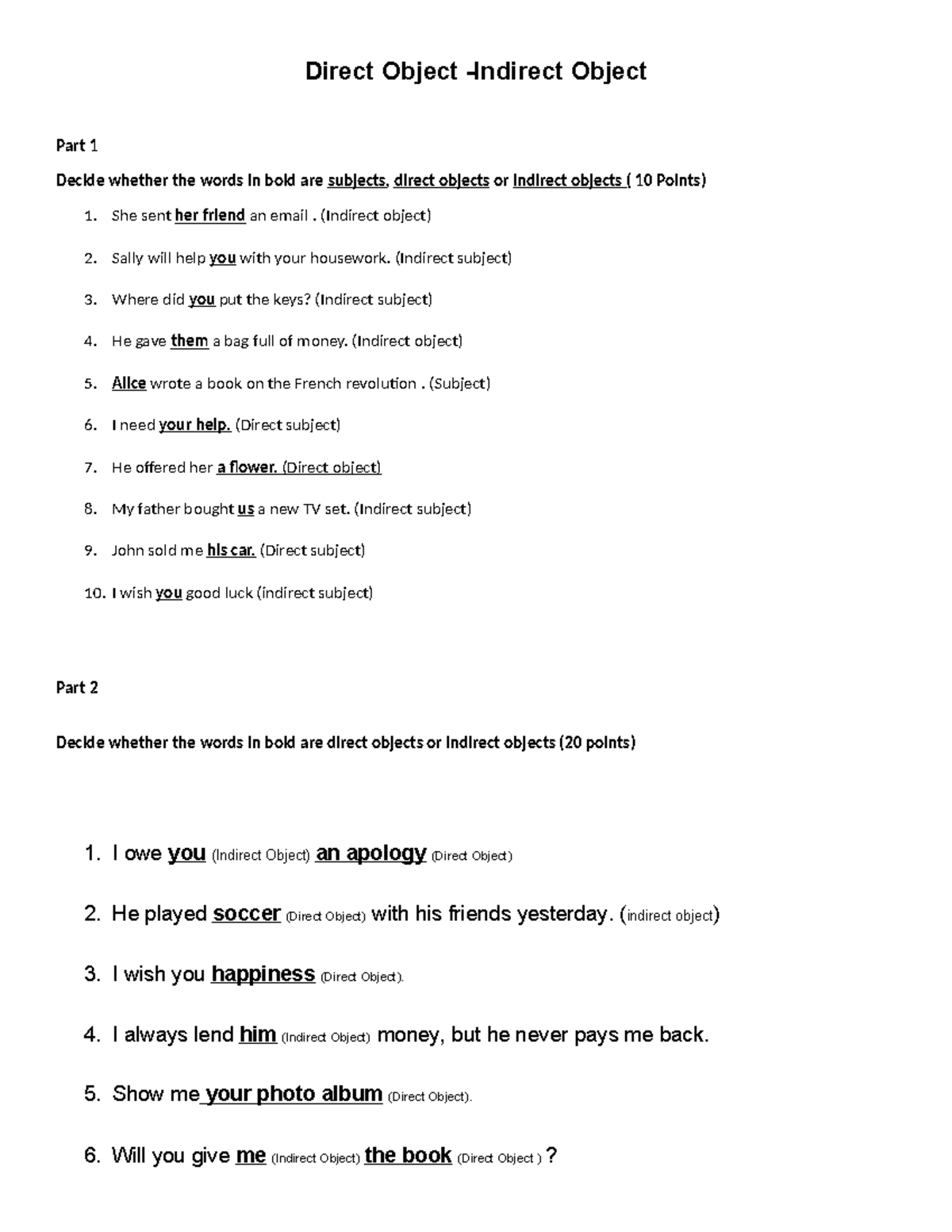 Direct indirect Object - Direct Object -Indirect Object Part 1 Decide ...