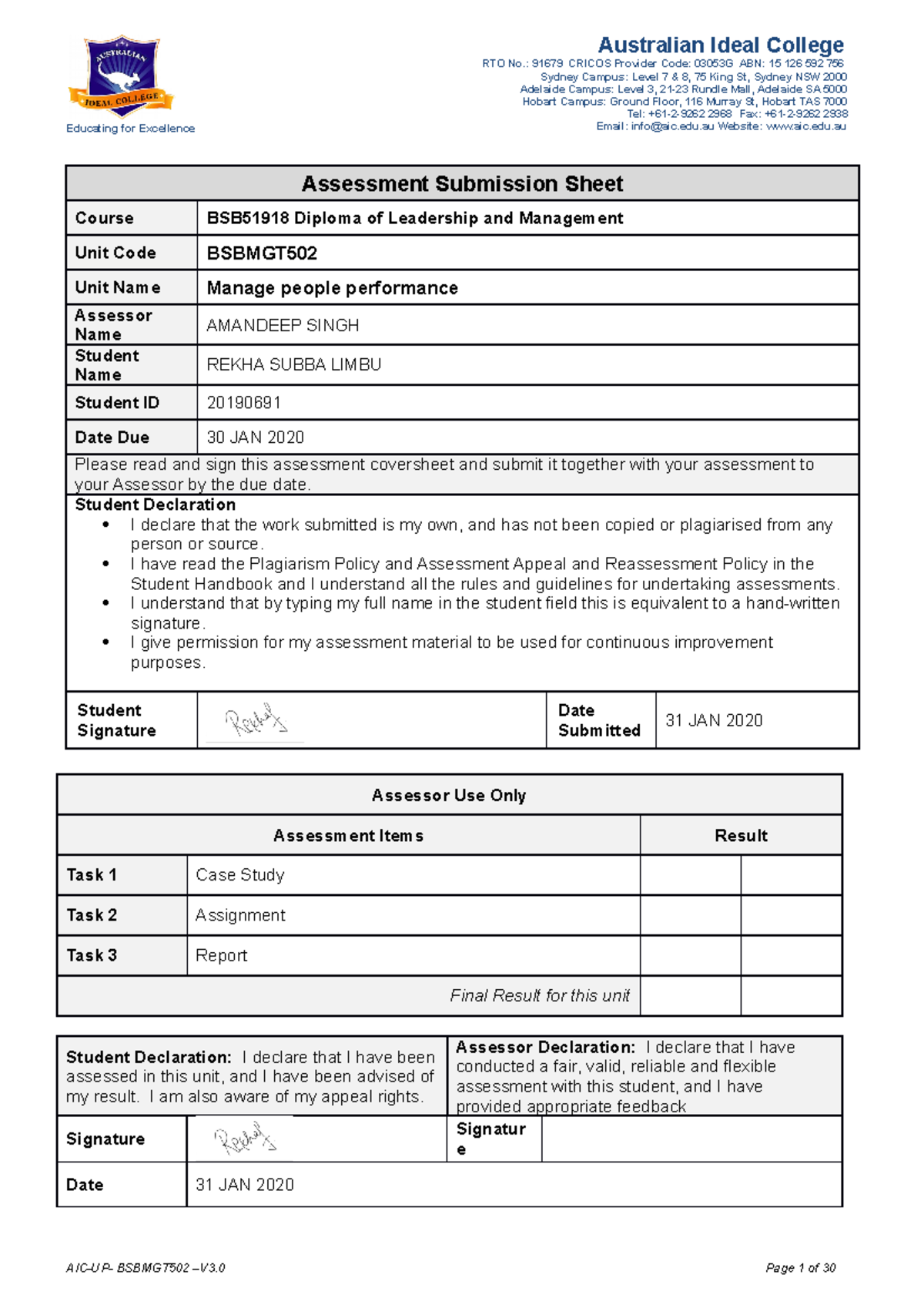 Bsbmgt 502 2019 0691 - Educating For Excellence Assessment Submission ...