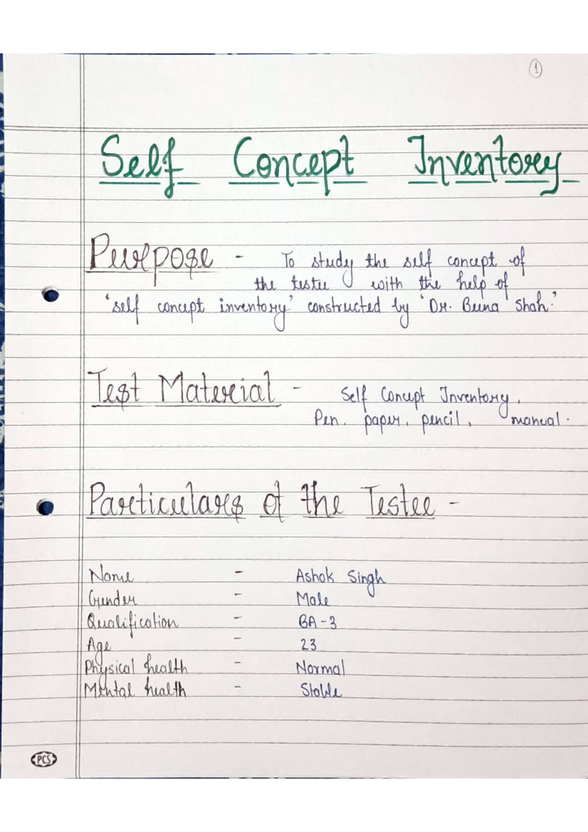 ( SCI )Self concept Inventory - Educational Psychology - Studocu