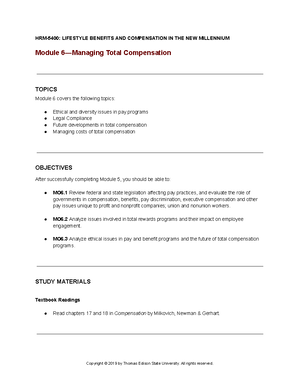 Outline of Compensation and Benefits Rubric HRM-5400-jan19 - Rubric for ...