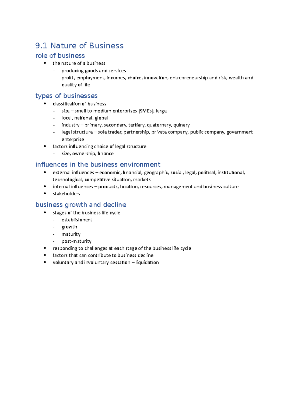 Business Full Course Notes Prelim - 9 Nature of Business role of ...