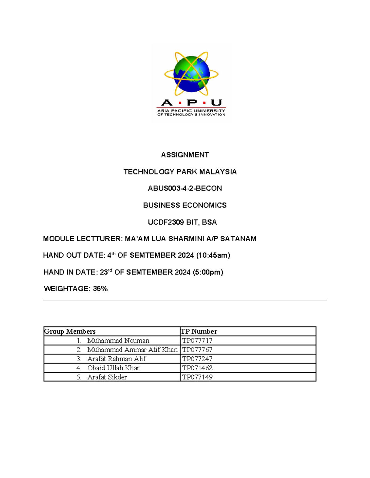 Marketing Group Report - ASSIGNMENT TECHNOLOGY PARK MALAYSIA ABUS003-4 ...