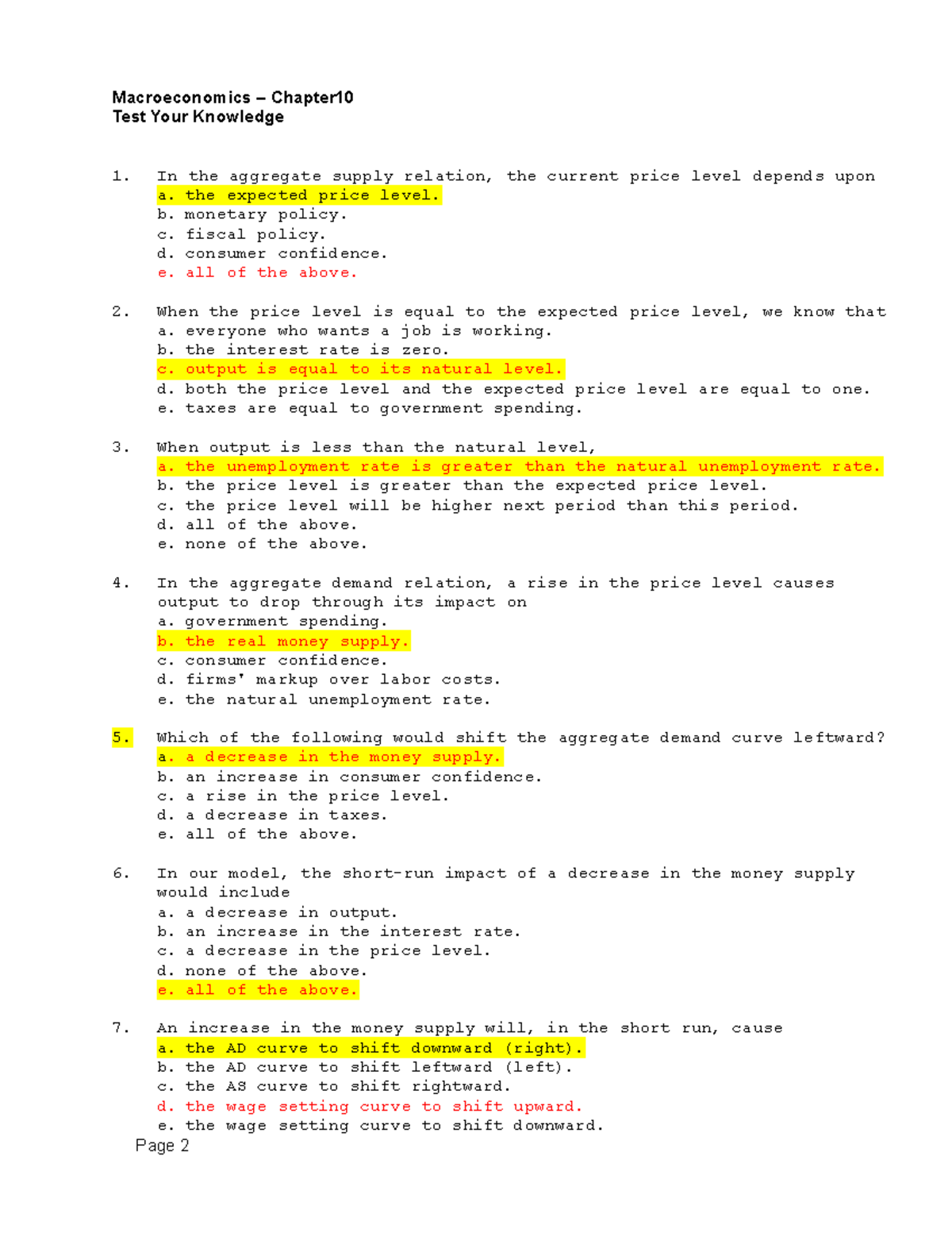 Macroeconomics Chapter 10 Test Your Knowledge - Studocu