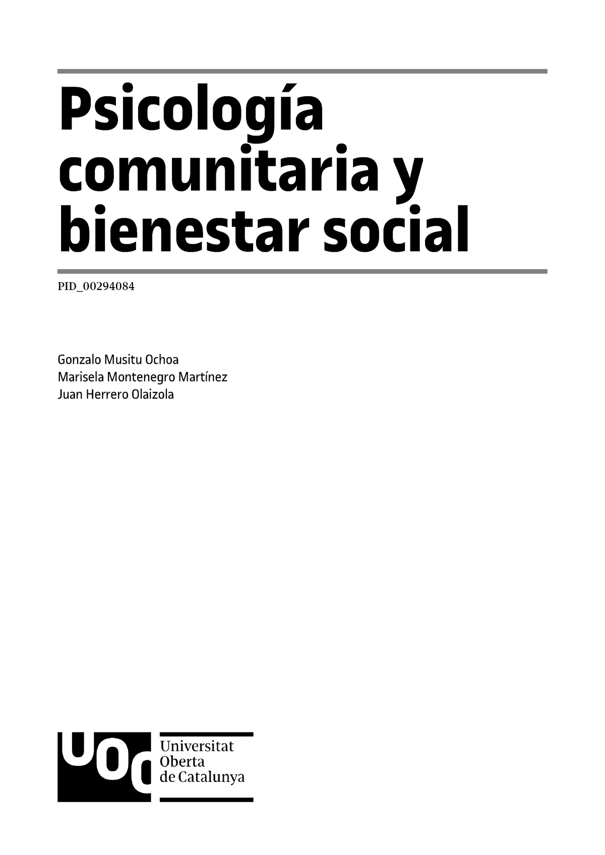 Mod 2 Ps Comunitaria Psicología Comunitaria Y Bienestar Social Pid Gonzalo Musitu Ochoa 6954