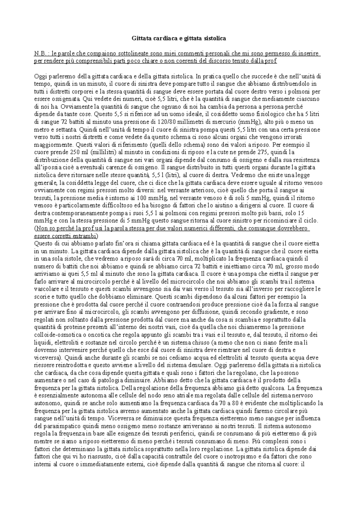 Fisiologia Umana - Appunti dalle lezioni - Gittata cardiaca e gittata ...