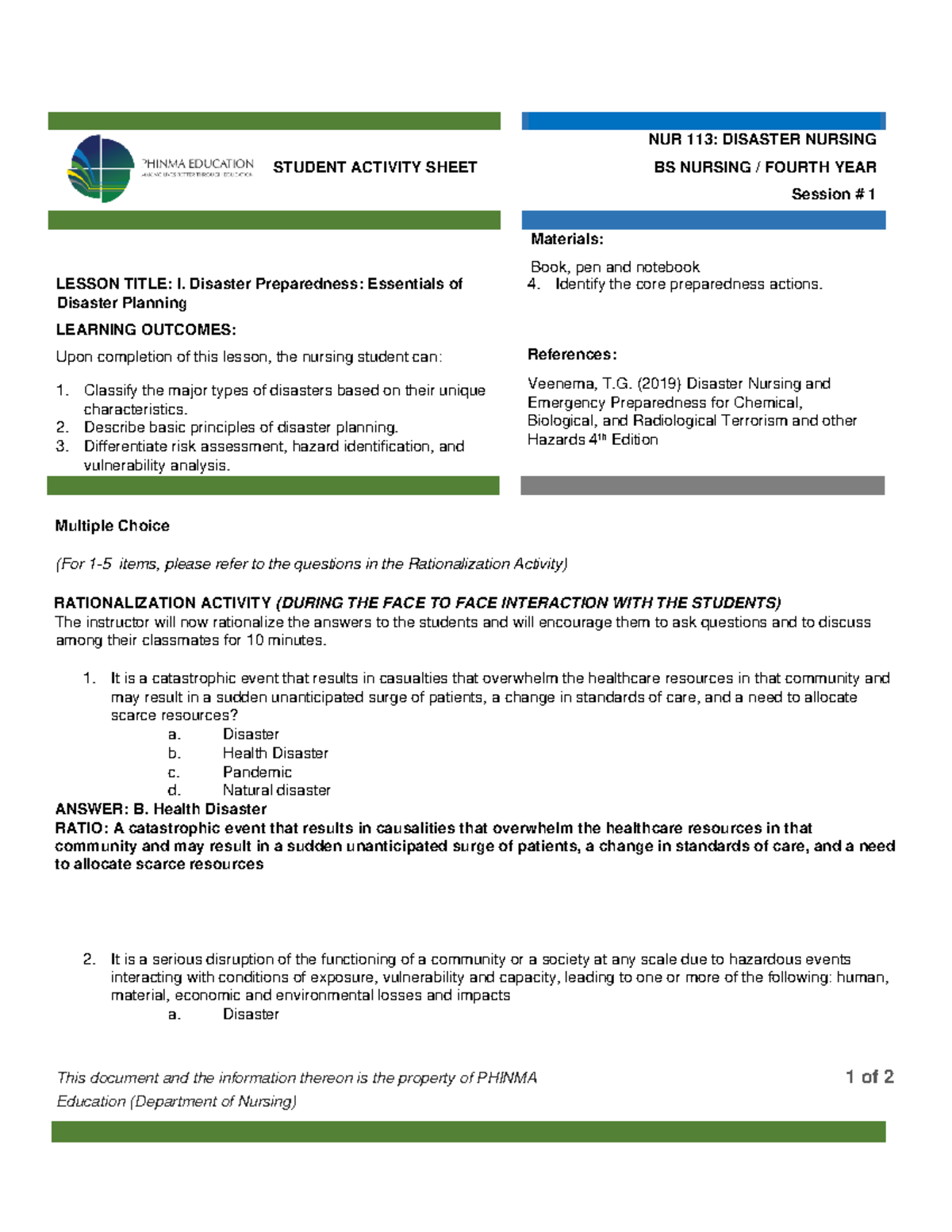 Disaster Nursing SAS Session 1 - This document and the information ...