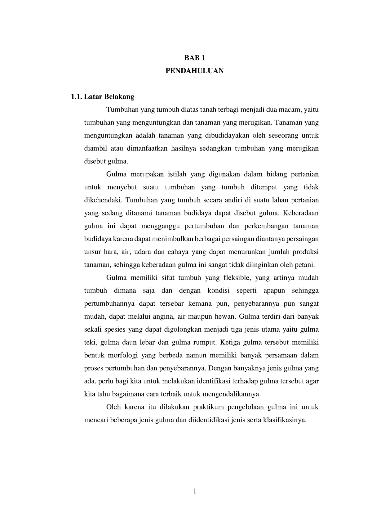 Laporan Identifikasi Dan Klasifikasi Gulma - BAB 1 PENDAHULUAN Latar ...