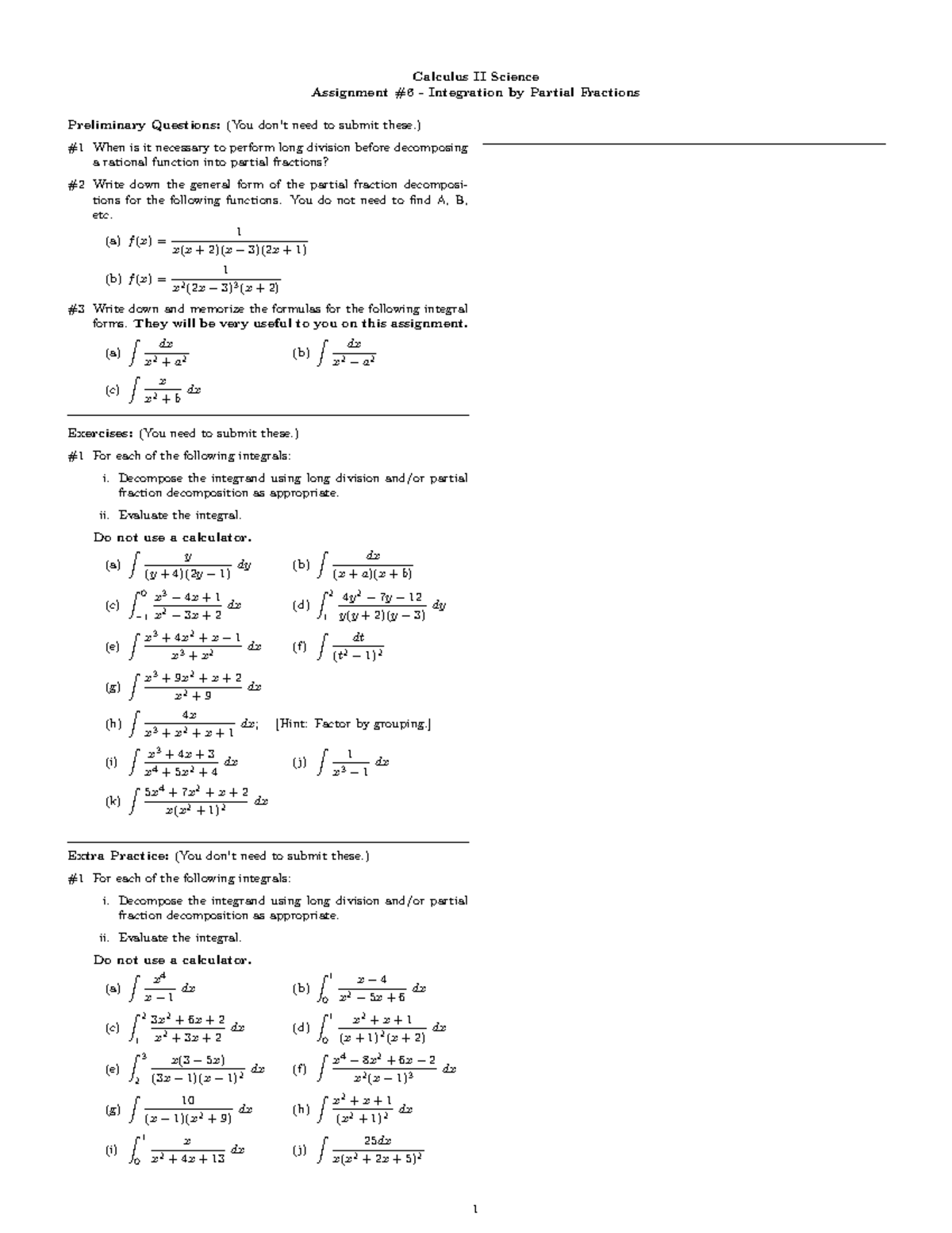 Integration By Partial Fraction - Calculus II Science Assignment #6 ...