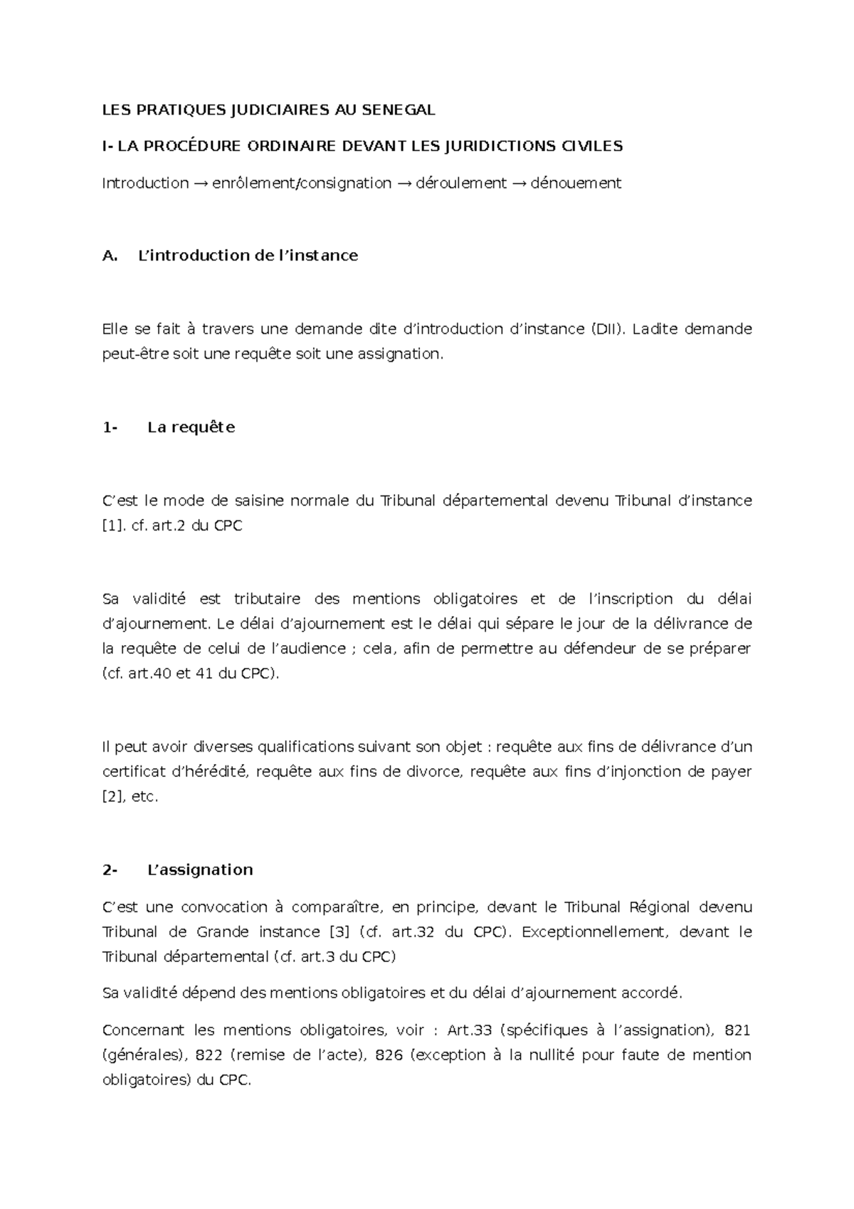 LES Pratiques Judiciaires AU Senegal - Introduction au droit civil 