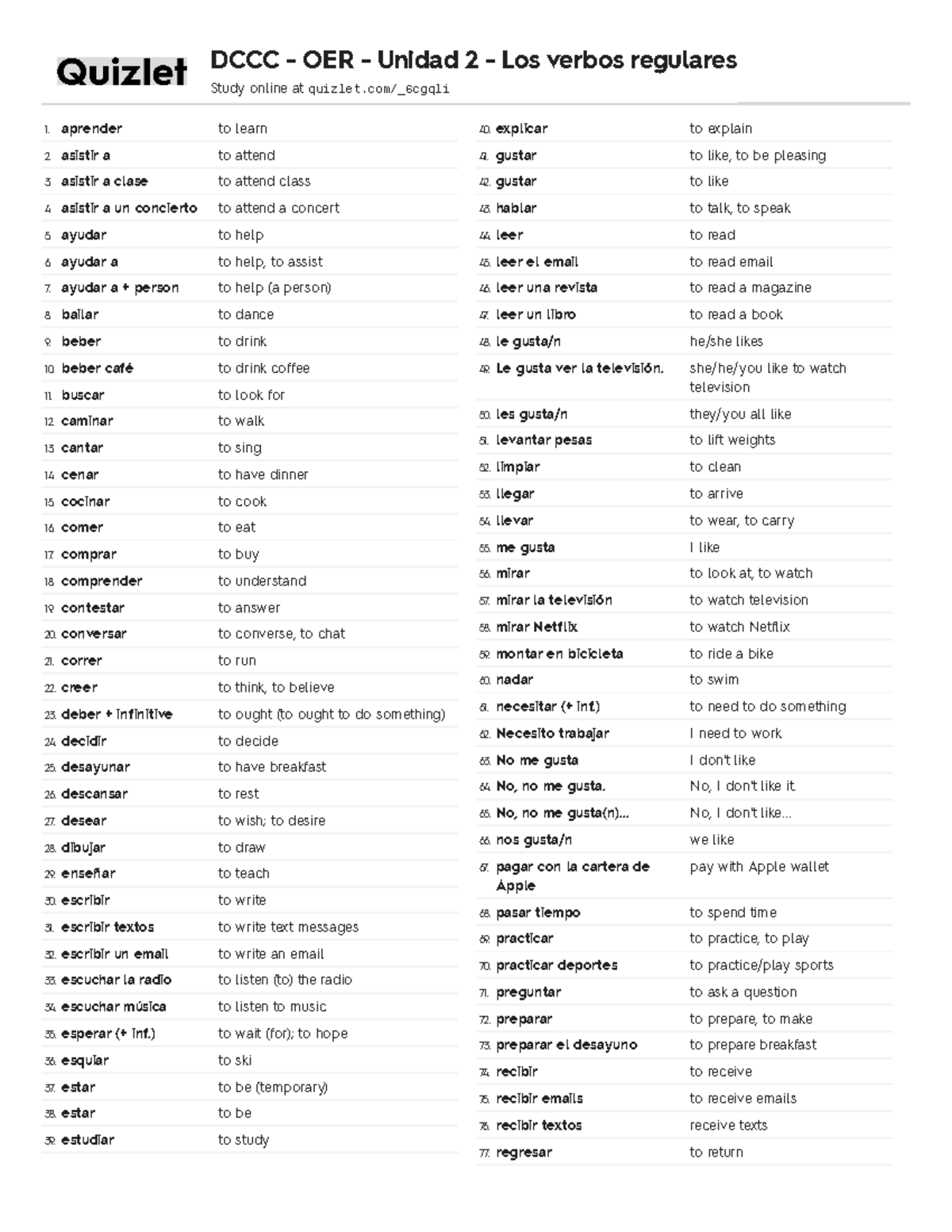 Quizlet Spanish 1 - y14kihk