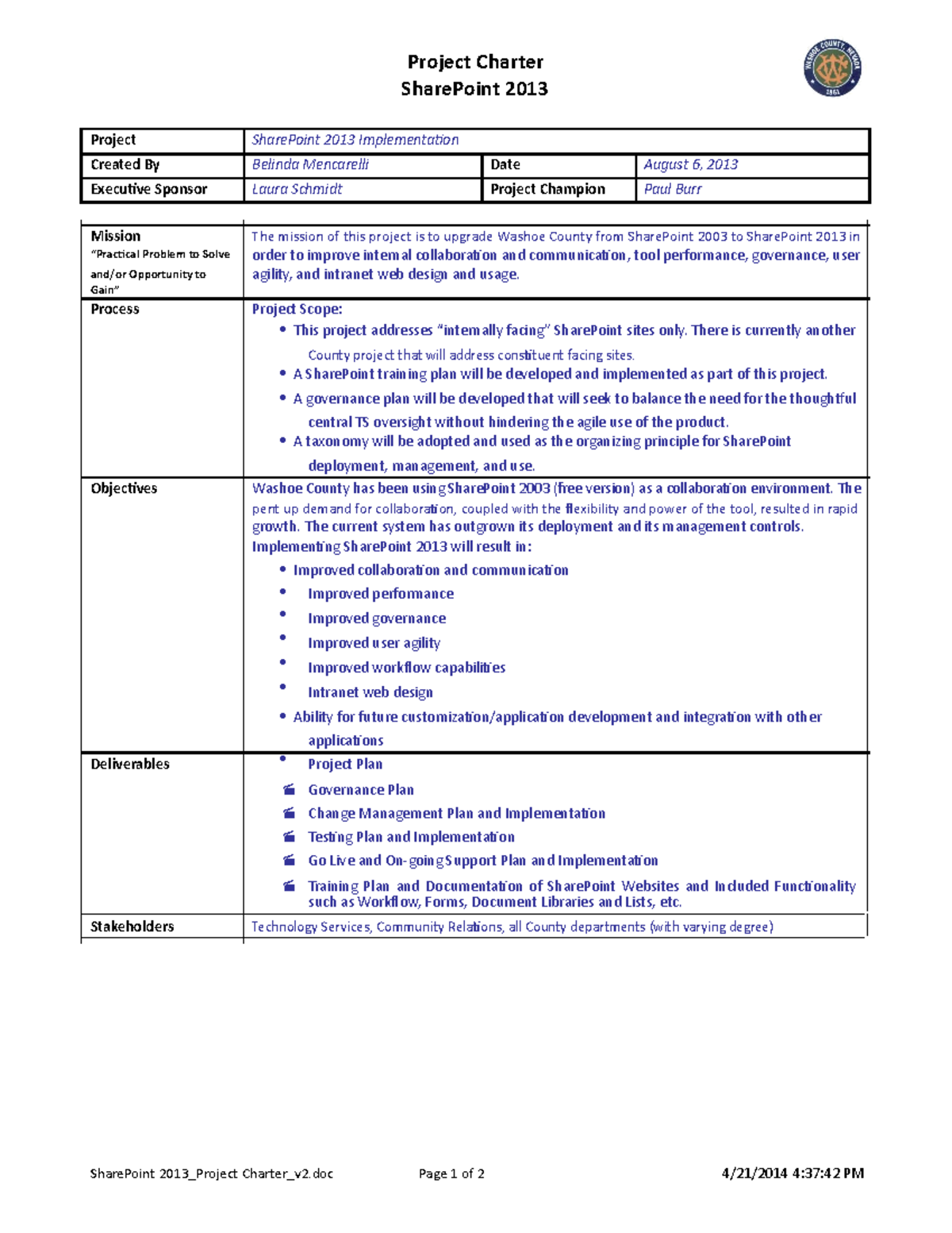 Project Charter Template 24 - Project Charter SharePoint 2013 Project ...