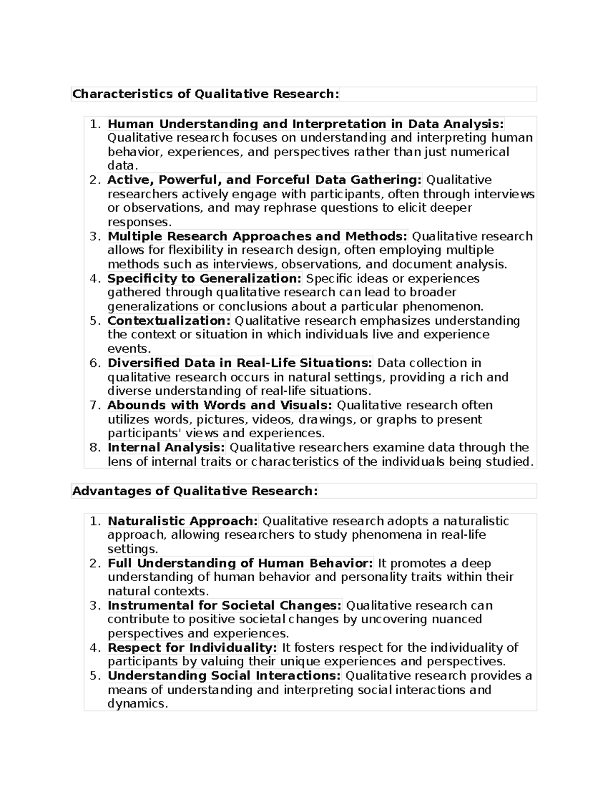 Statement of the Problem - Characteristics of Qualitative Research: 1 ...