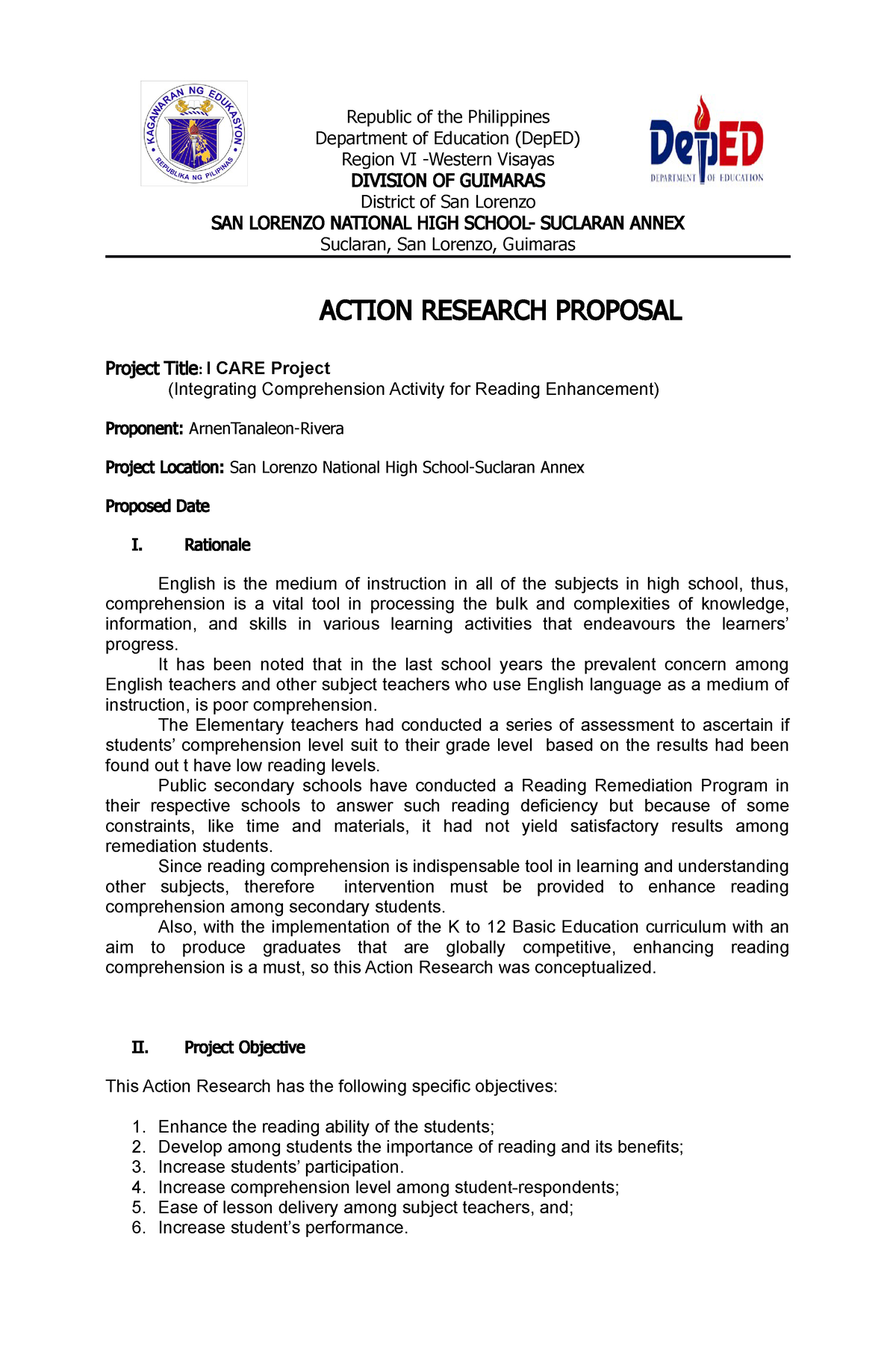 title page of action research