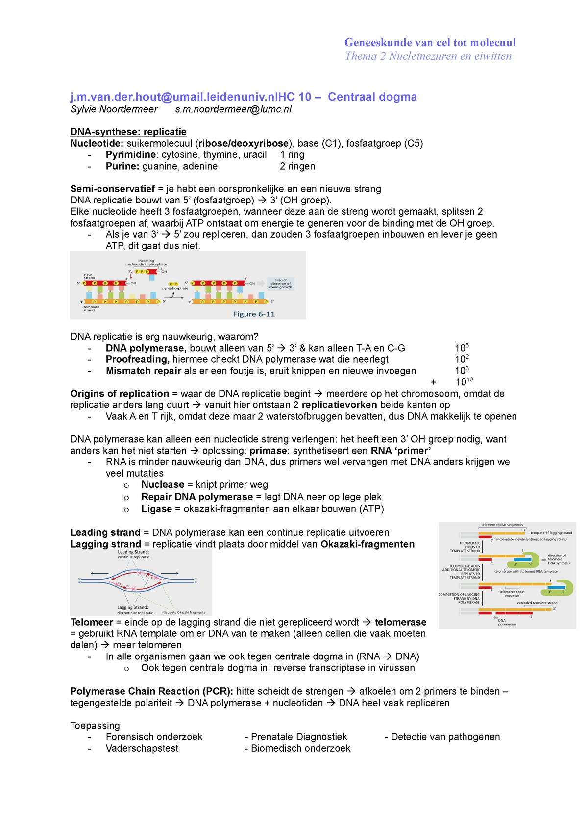 CM Thema 2 Aantekeningen Colleges - Thema 2 Nucleïnezuren En Eiwitten J ...