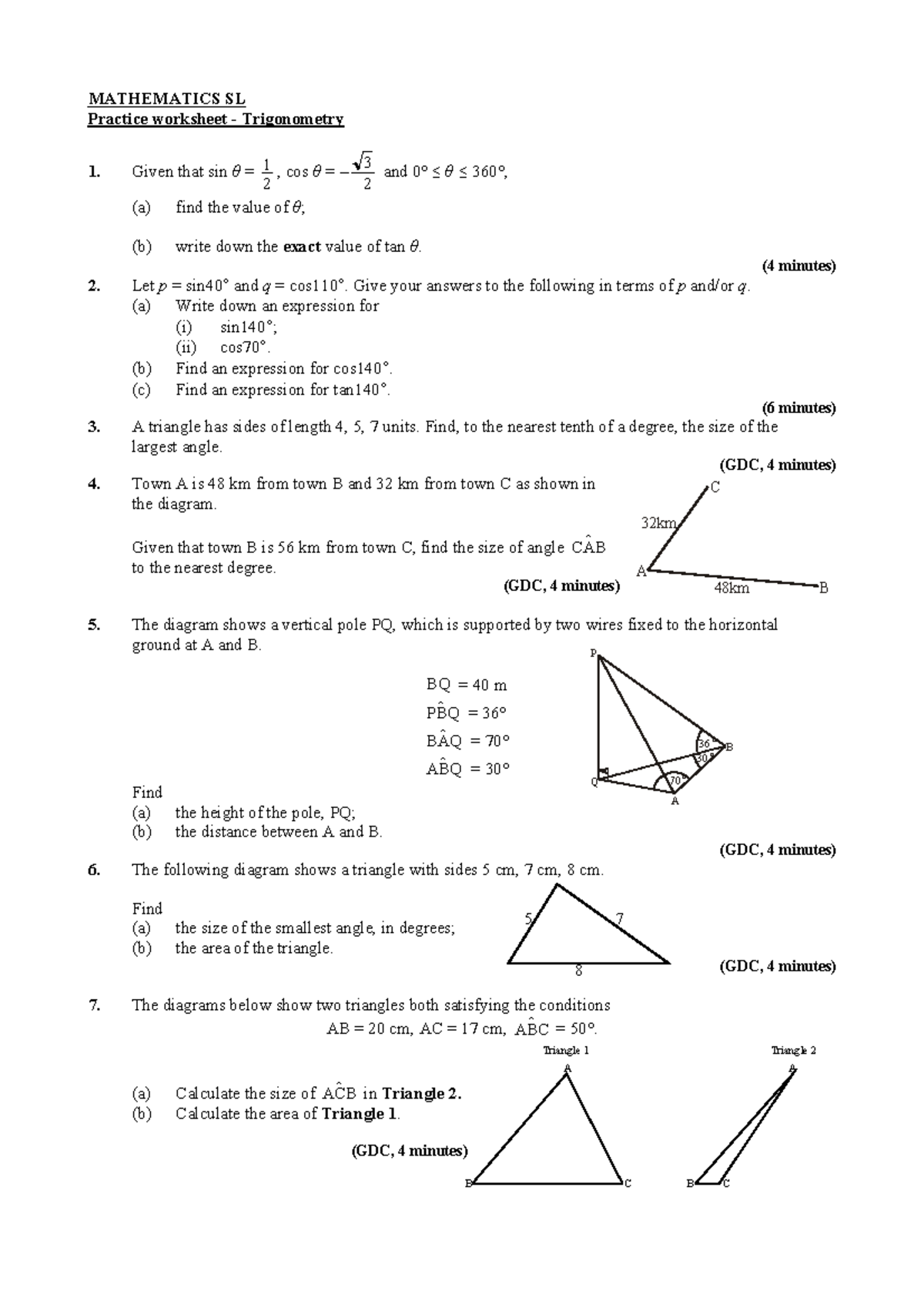 PW Trigonometry I 1 - abjdakvhavhd aoglad - Q P A 36 ° B 30 ° 70 ° 5 7 ...