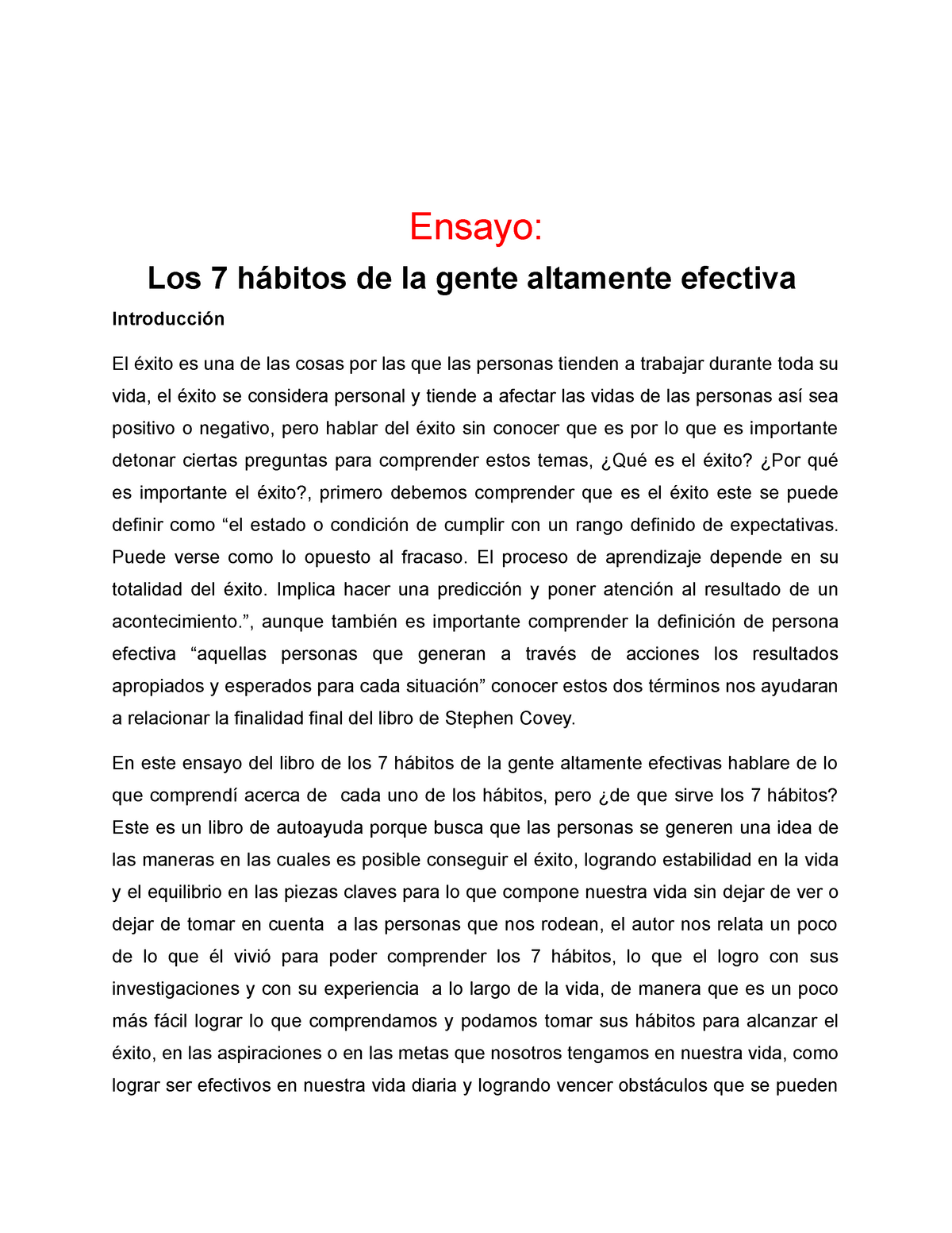 Los 7 hábitos de la gente altamente efectiva Ensayo Los 7 hábitos de