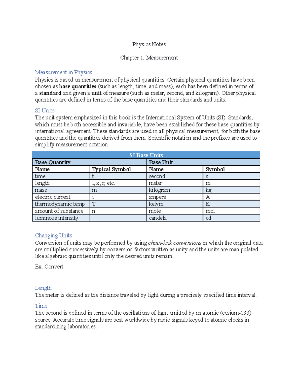 Physics Chapter 1 Notes Measurment - Physics Notes Chapter 1 ...