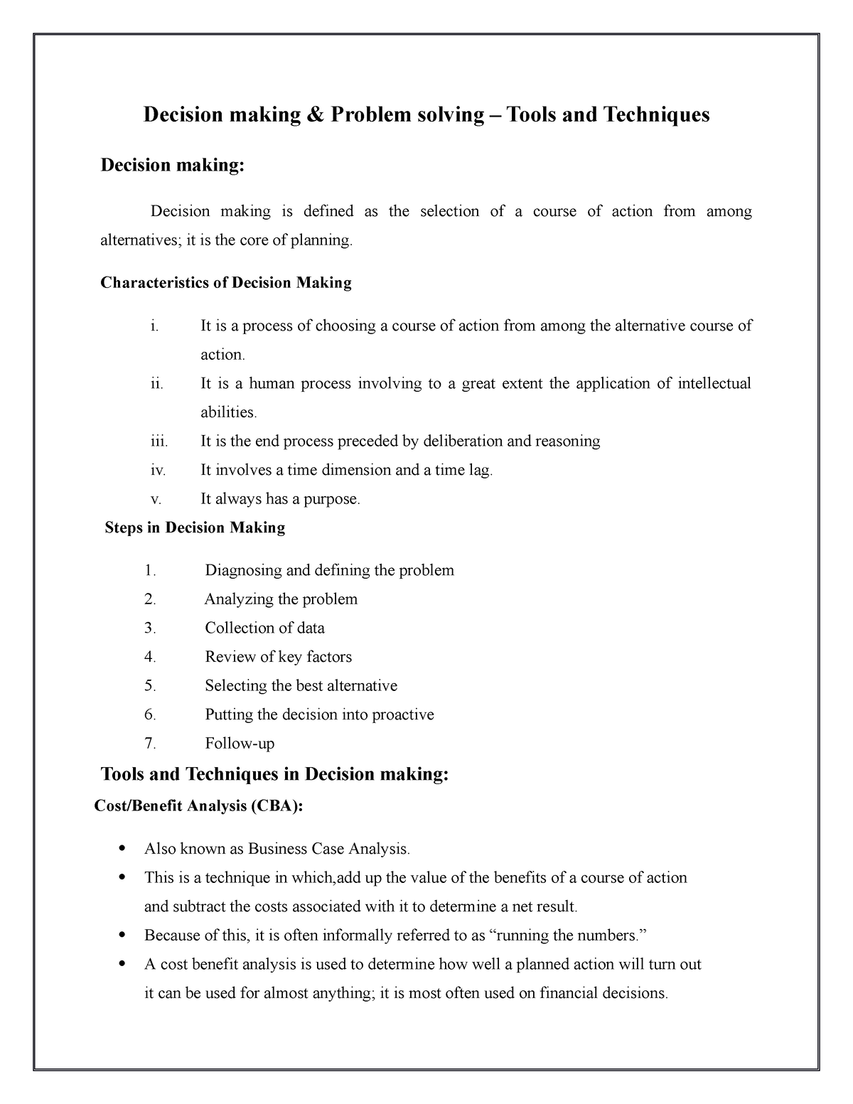 My Decision Makng Am - Lecture Notes 1 - Decision Making & Problem ...