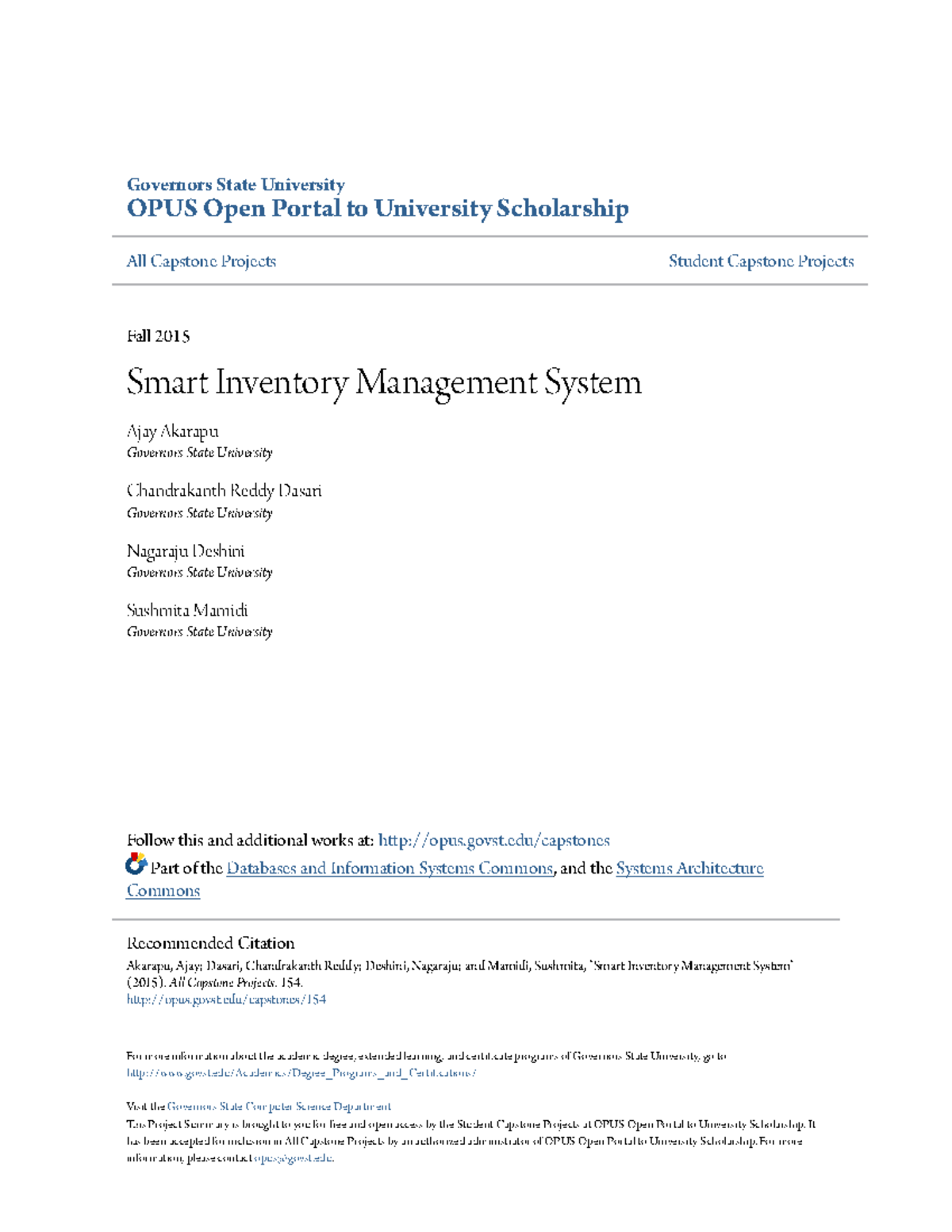 Smart Inventory Management System - Governors State University OPUS ...