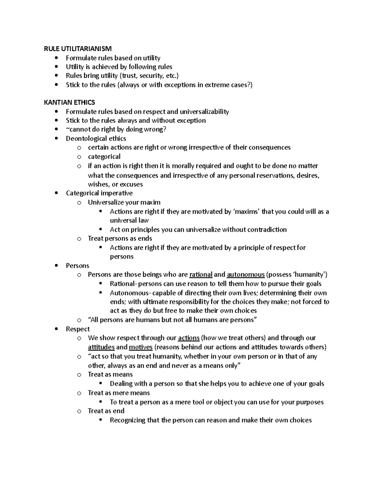 PHIL2304- Kantian Ethics - RULE UTILITARIANISM Formulate rules based on ...