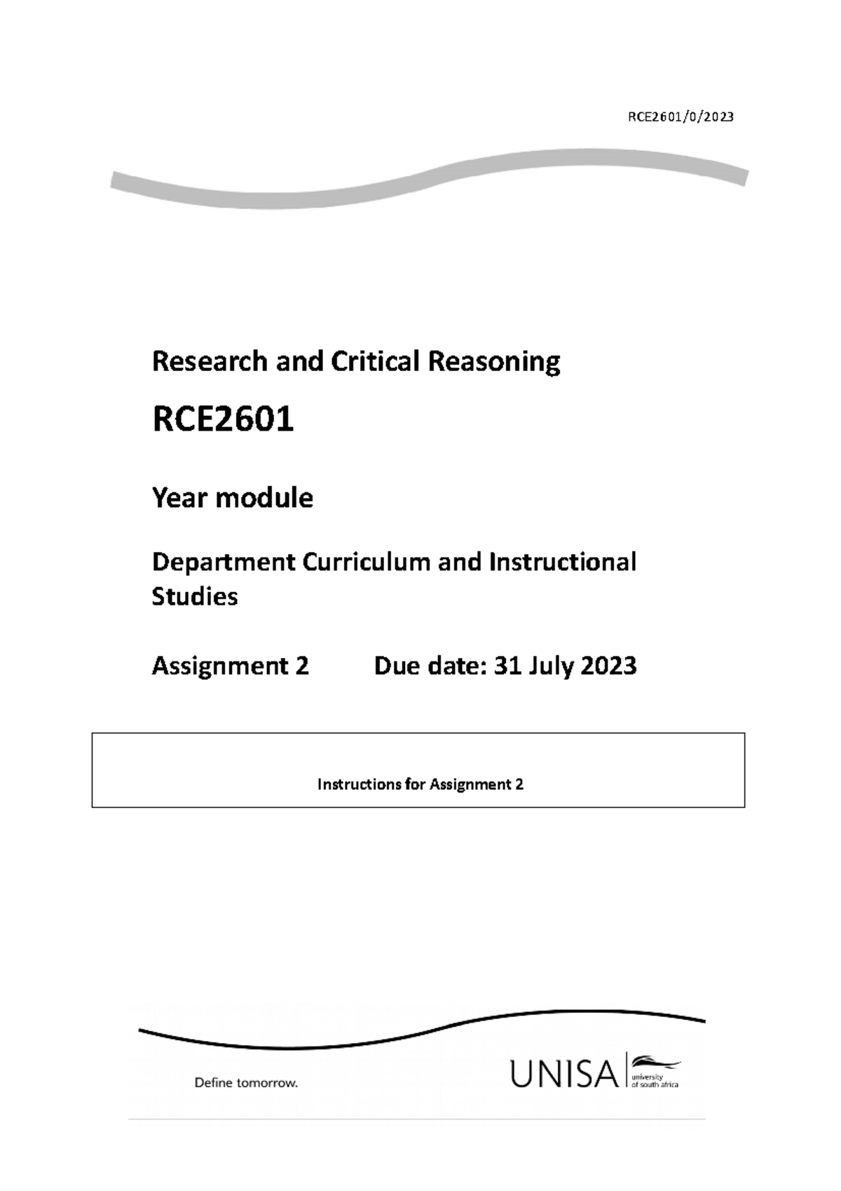 RCE2601 Assignment 2 2023 - RCE2601/ 0 / 2023 Research and Critical ...