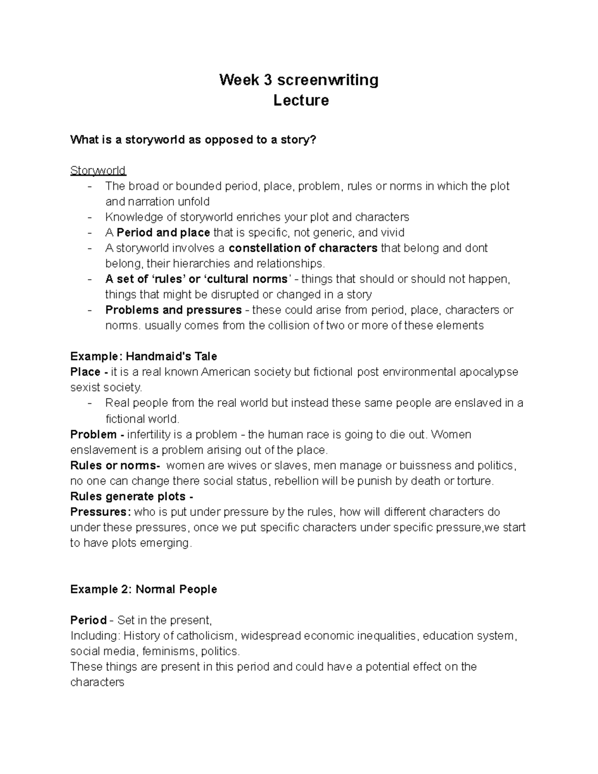 Week 3 screenwriting and readings - Week 3 screenwriting Lecture What ...