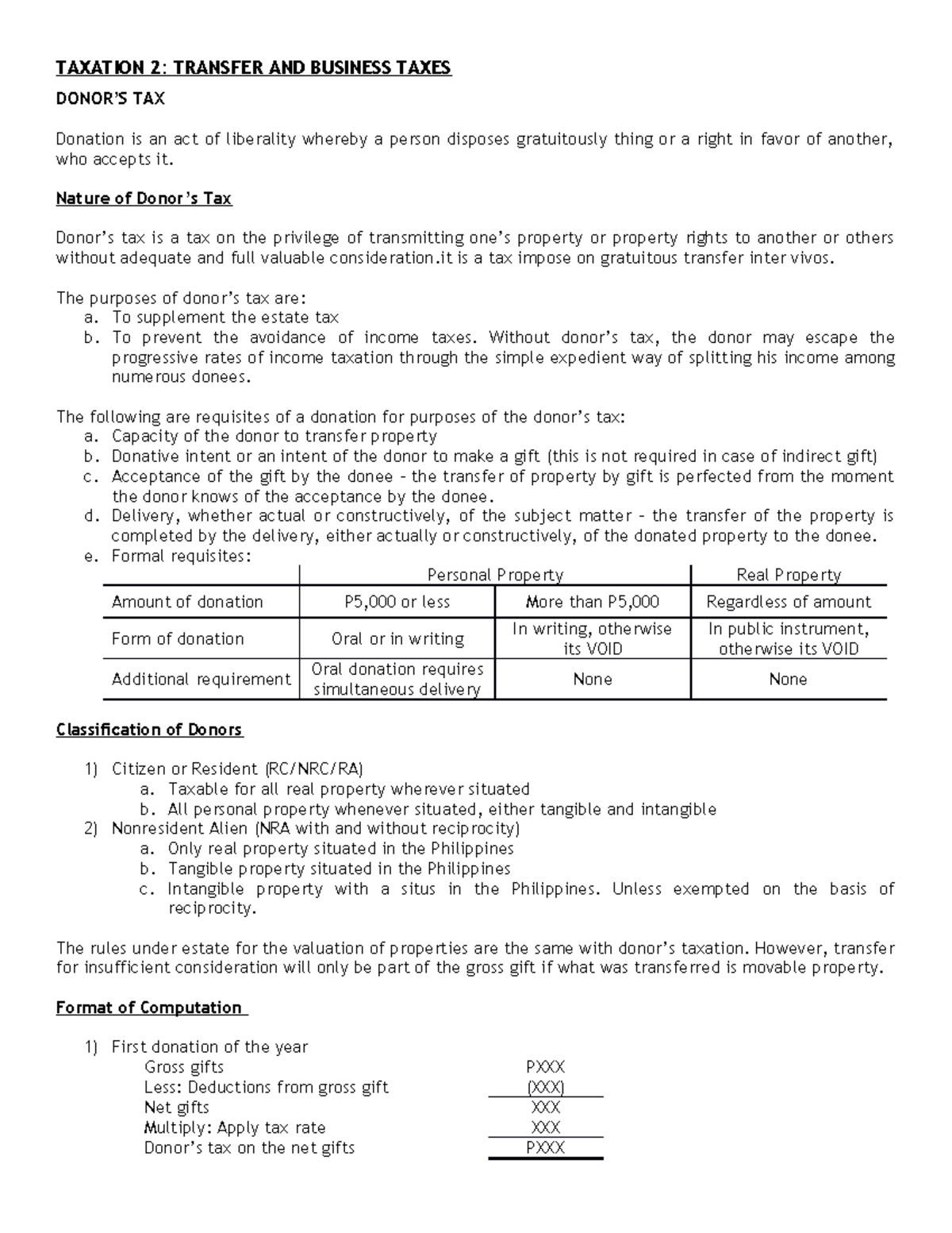 Chapter 6 Donor's Tax - TAXATION 2: TRANSFER AND BUSINESS TAXES DONOR’S ...