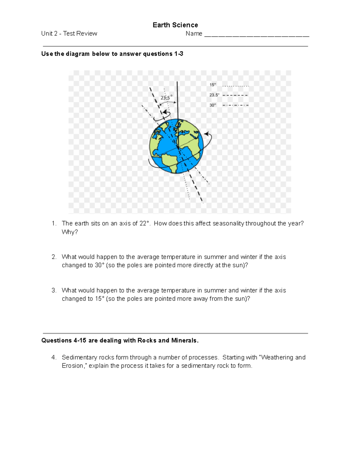 Copy of Unit 2 Review - .... - Earth Science Unit 2 - Test Review Name ...