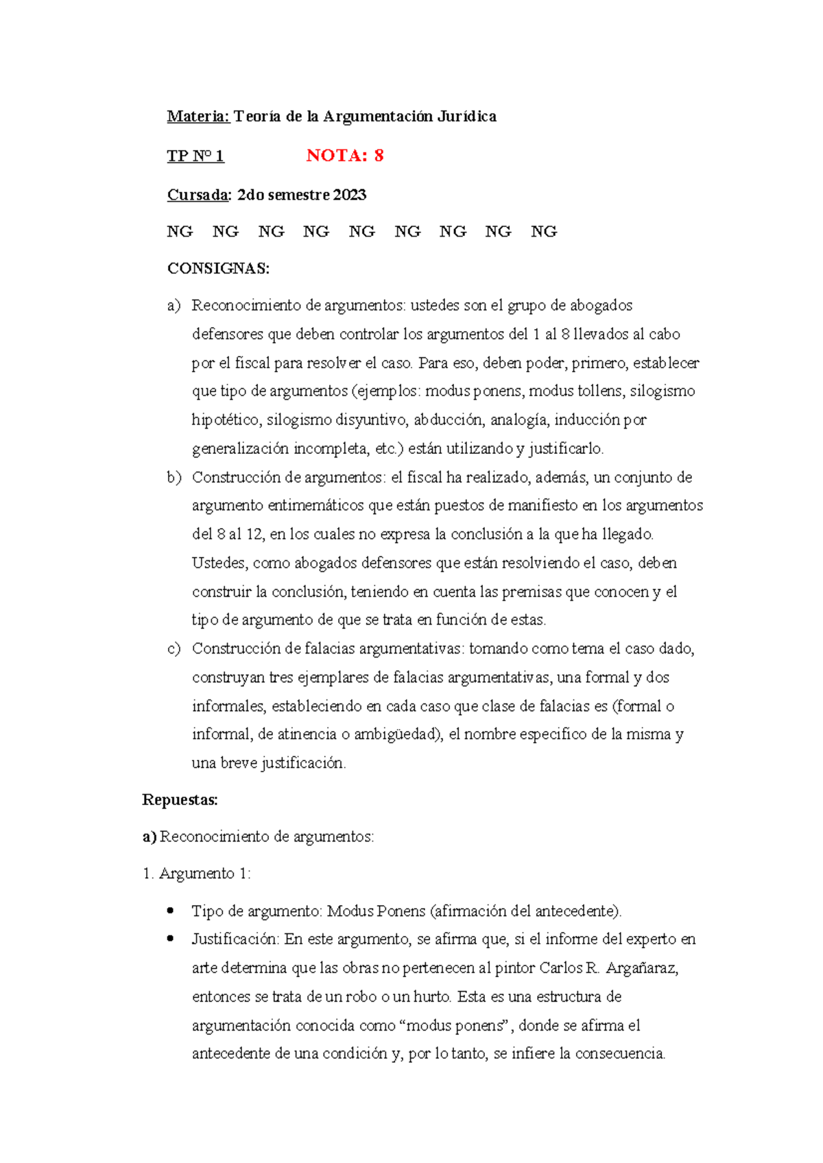 Ng🍀 Tp N° 1 Teoria De La Argumentacion Juridica Materia Teoría De La Argumentación Jurídica 2894