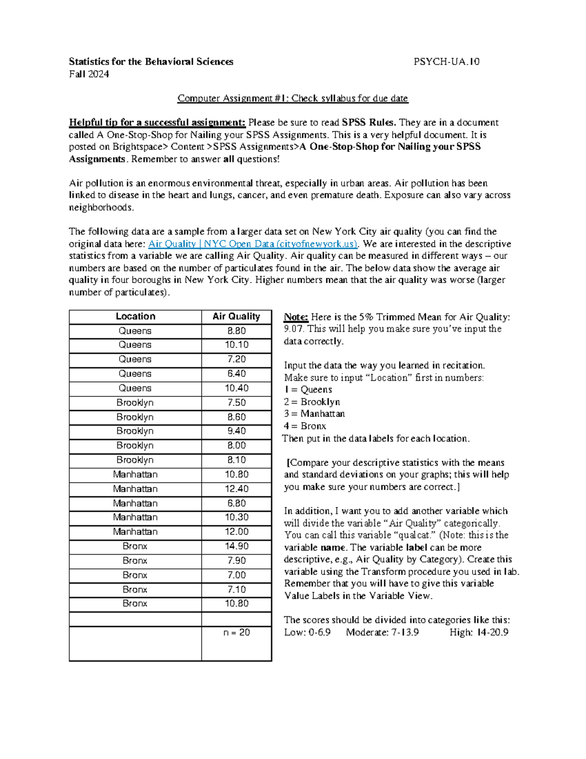 SPSS Assignment 1 F24 - title page - Statistics for the Behavioral ...