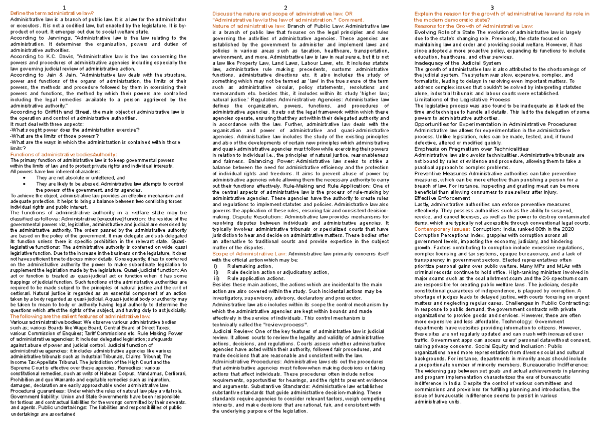 Administrative law 67i Define the term administrative law