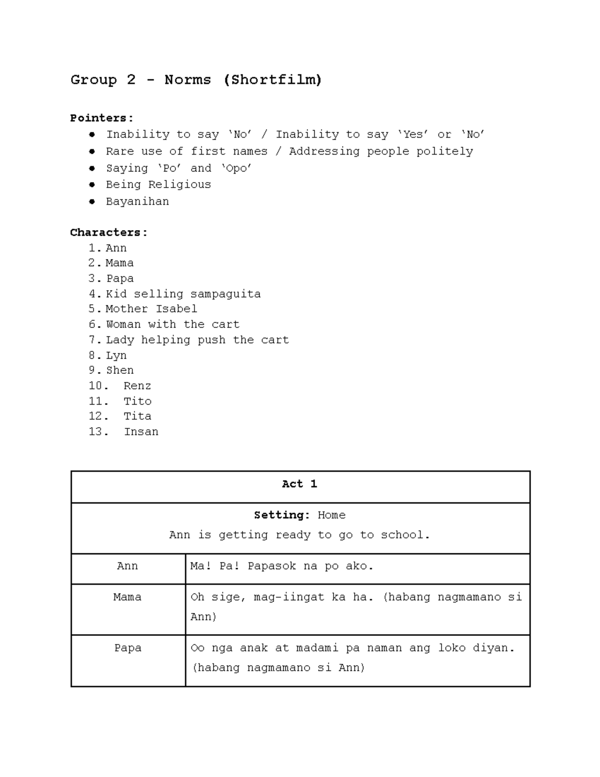 G2-Script-Members - SCRIPT - Group 2 - Norms (Shortfilm) Pointers ...
