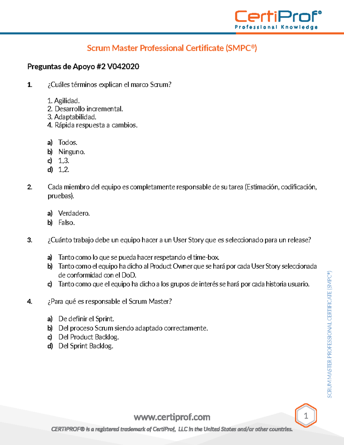 Preguntas de Apoyo Scrum Master - SCRUM MASTER PROFESSIONAL CERTIFICATE ...