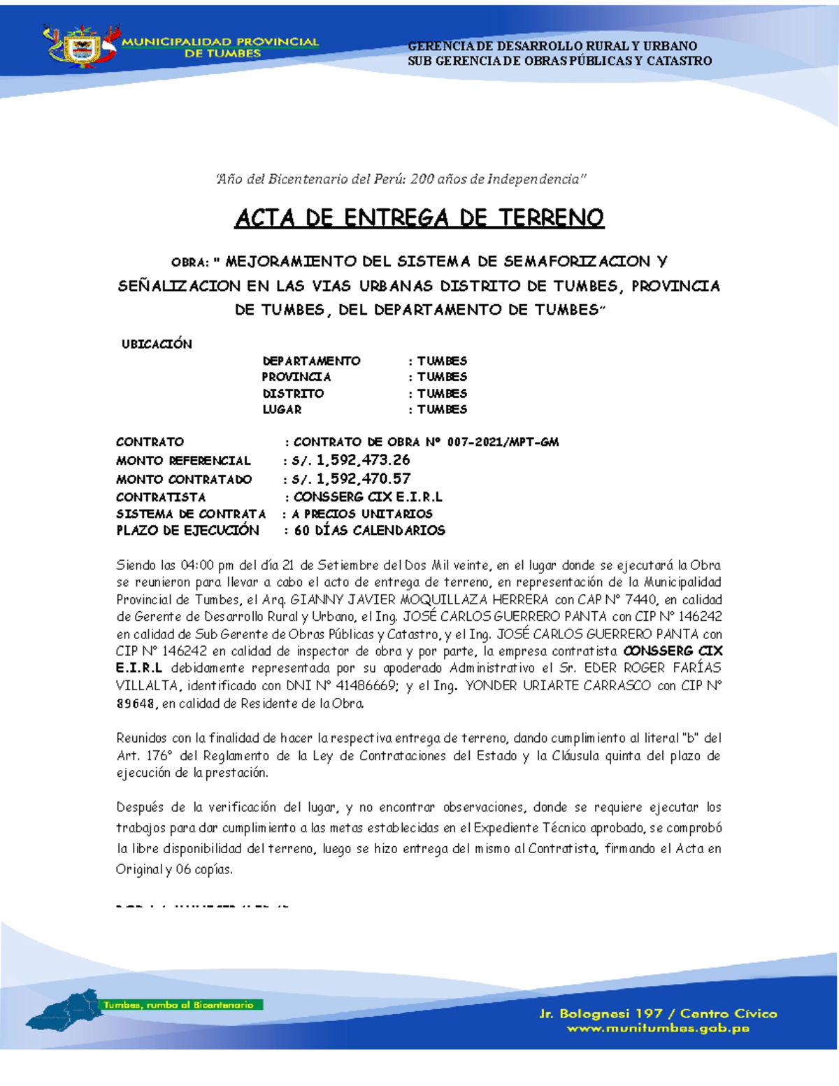 ACTA DE Terreno Semaforo para la vida - GERENCIA DE DESARROLLO RURAL Y ...