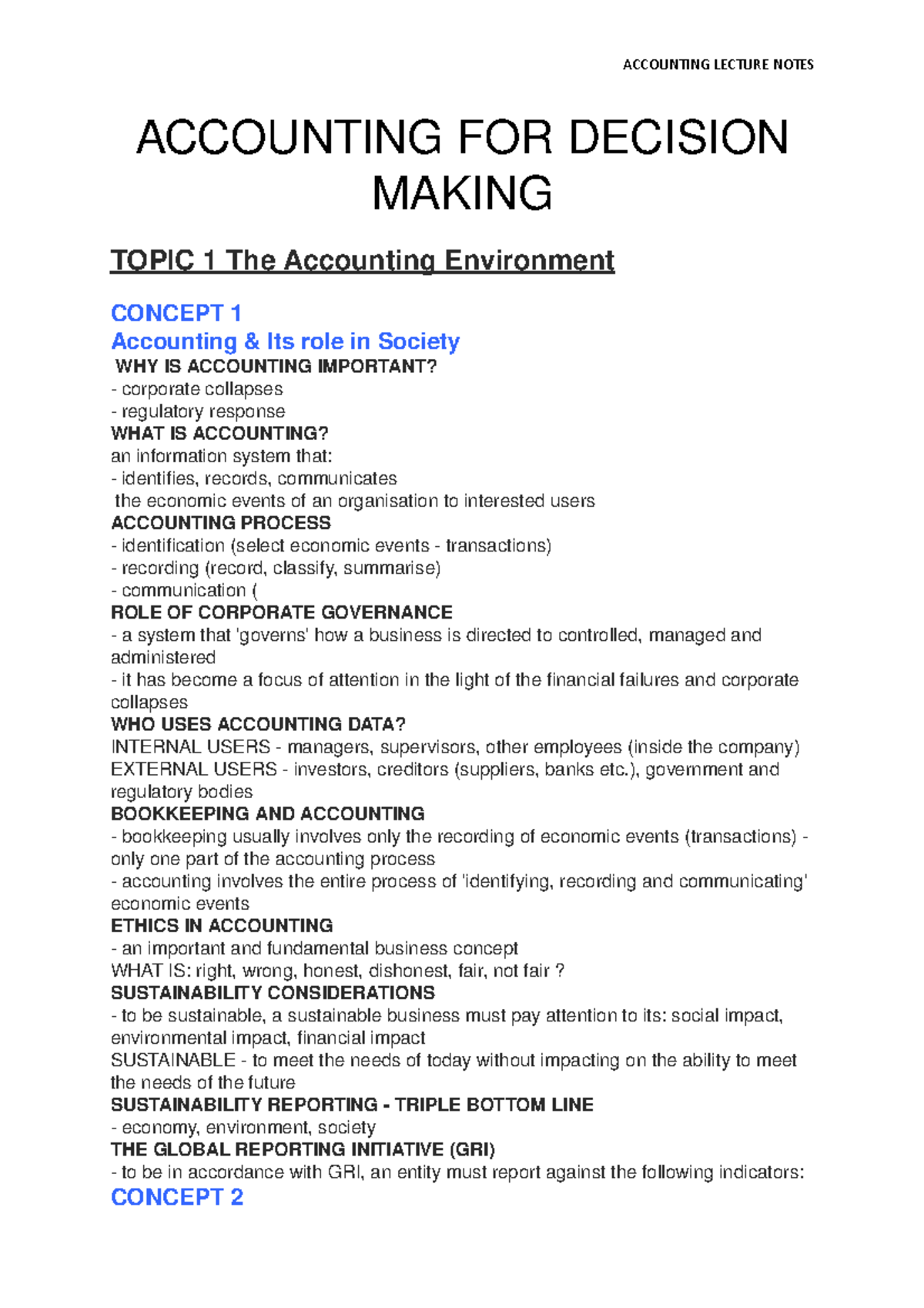 Accounting Lecture nostes mel - ACCOUNTING LECTURE NOTES ACCOUNTING FOR ...