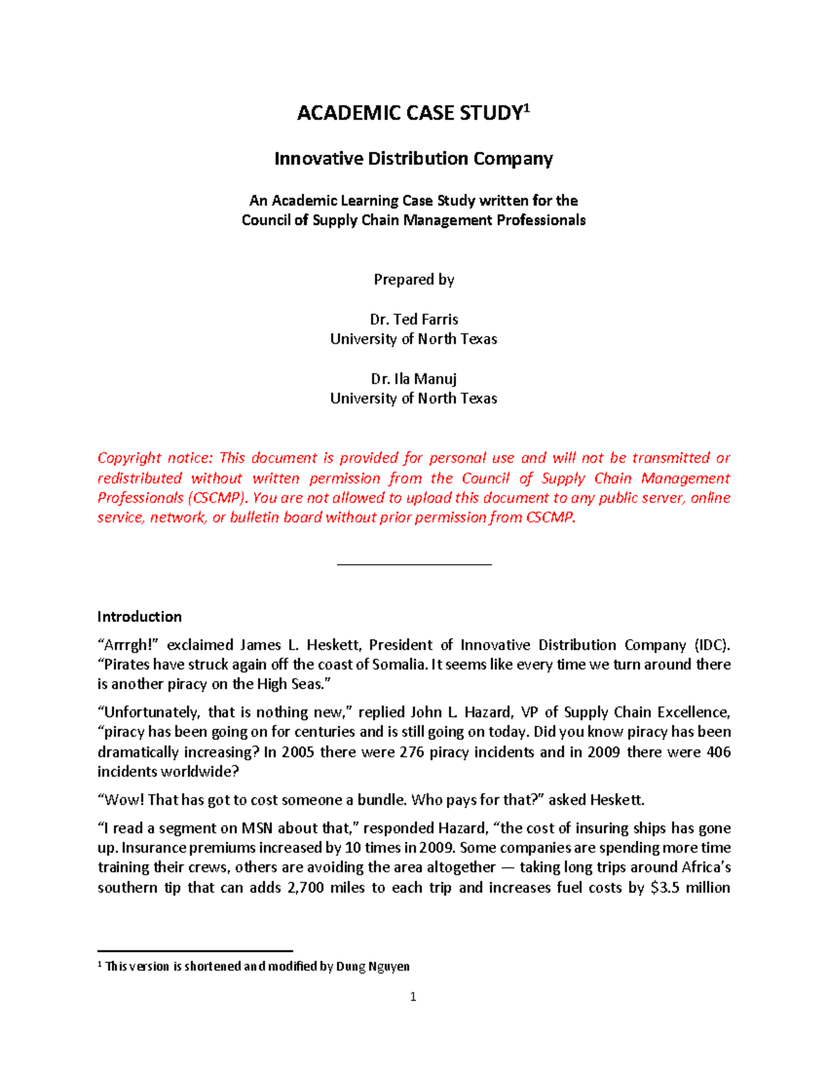 Case study Innovative Distribution ACADEMIC CASE STUDY 1 Innovative