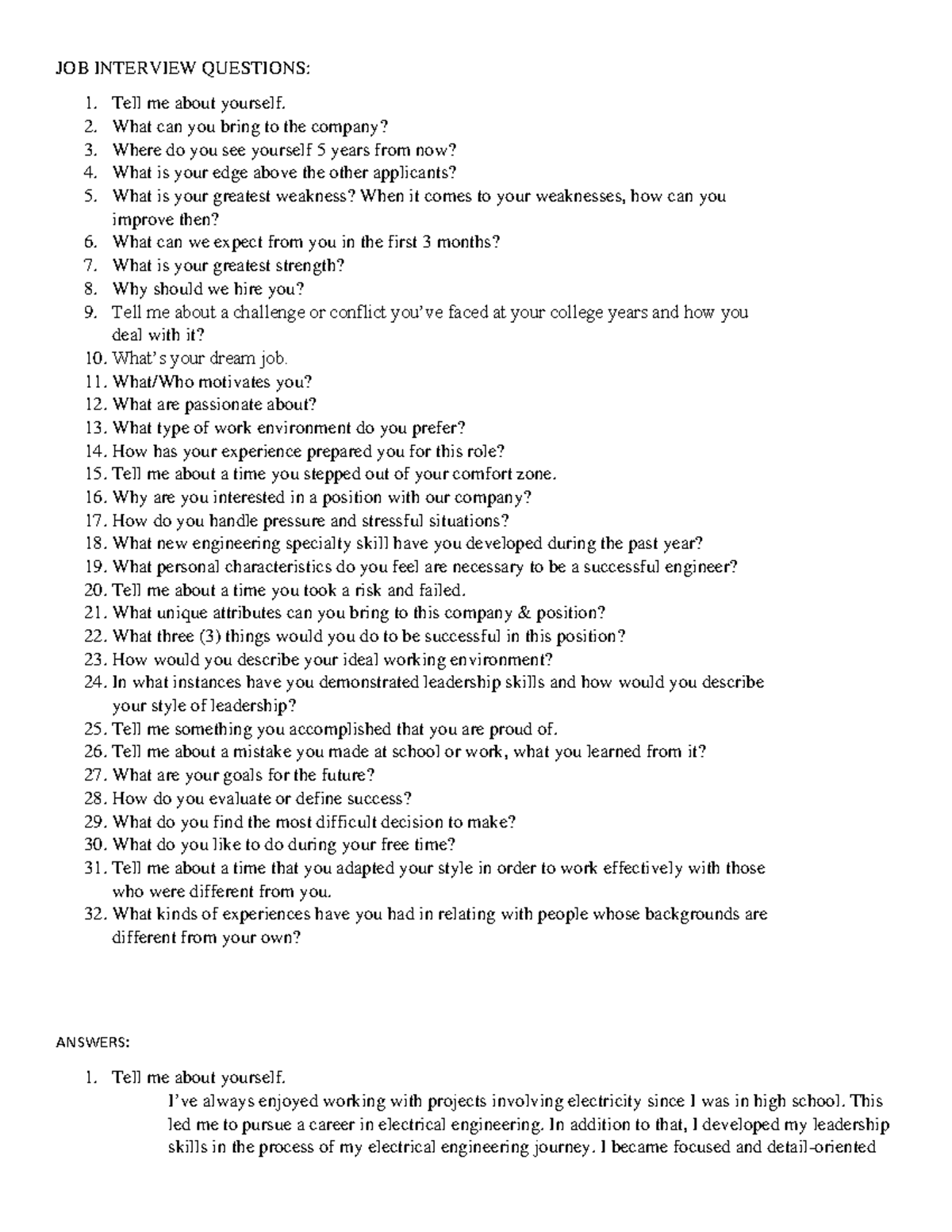 JOB Interview Questions - JOB INTERVIEW QUESTIONS: Tell me about ...