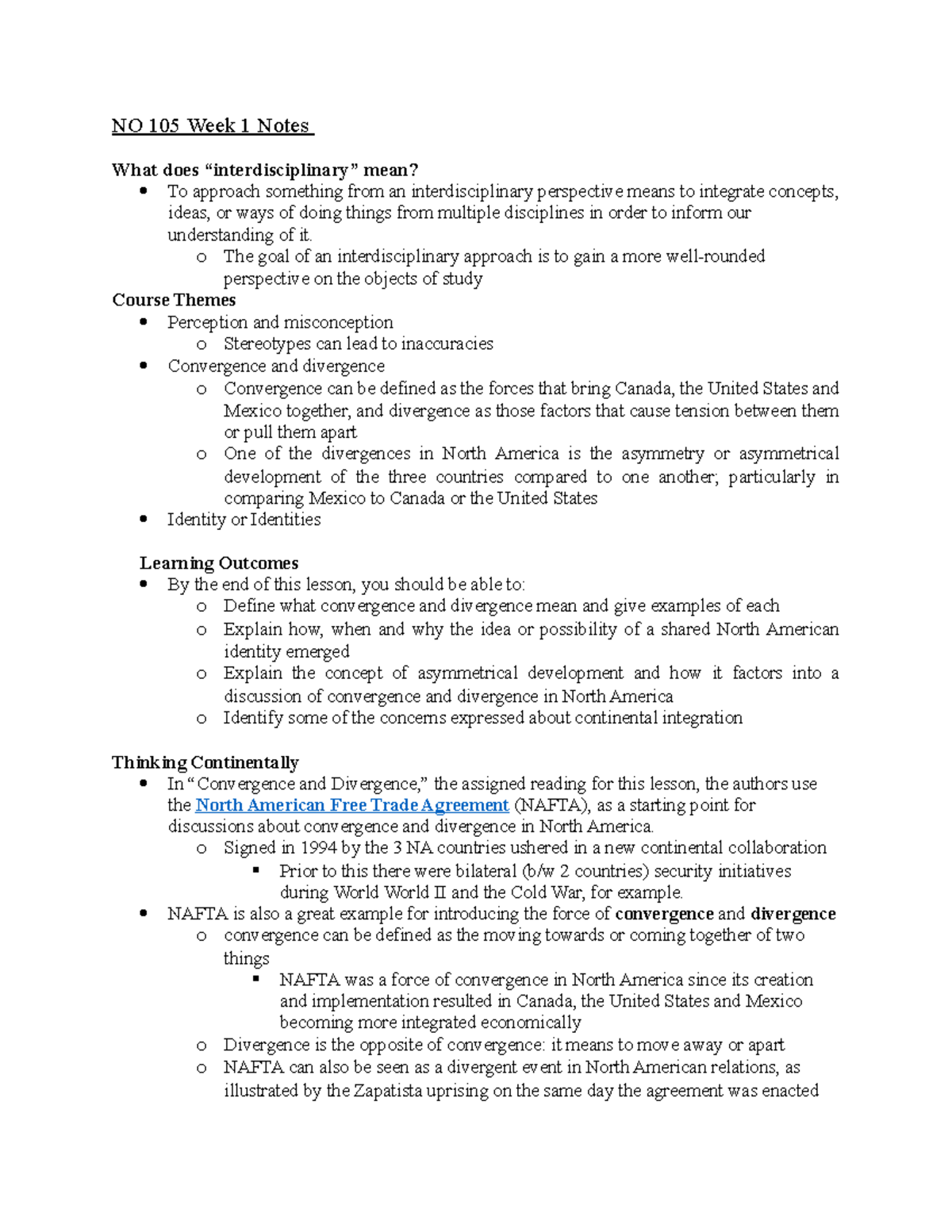 NO 105 Week 1 Notes - NO 105 Week 1 Notes What does “interdisciplinary ...