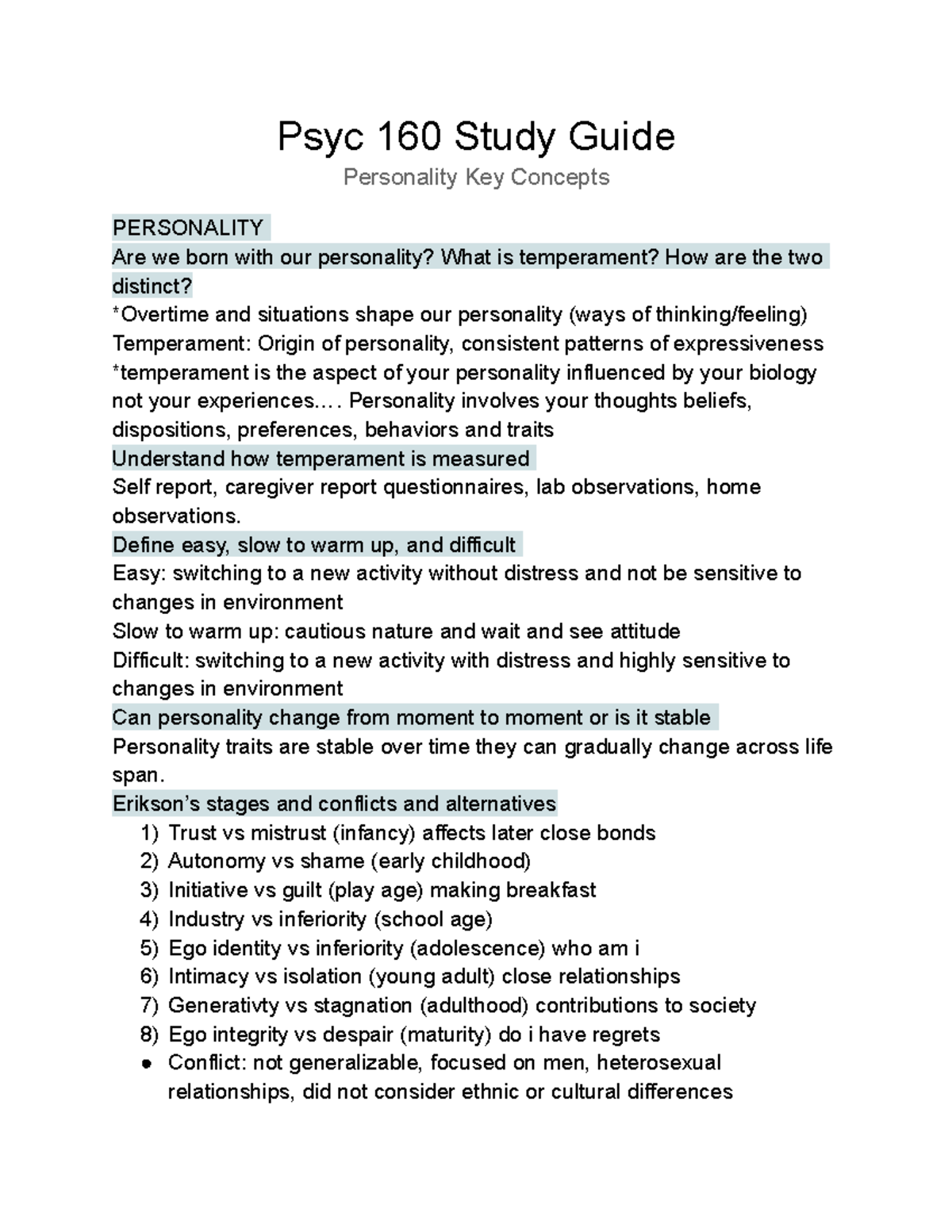 Psyc 160 Study Guide exam 3 (personality) - Psyc 160 Study Guide ...