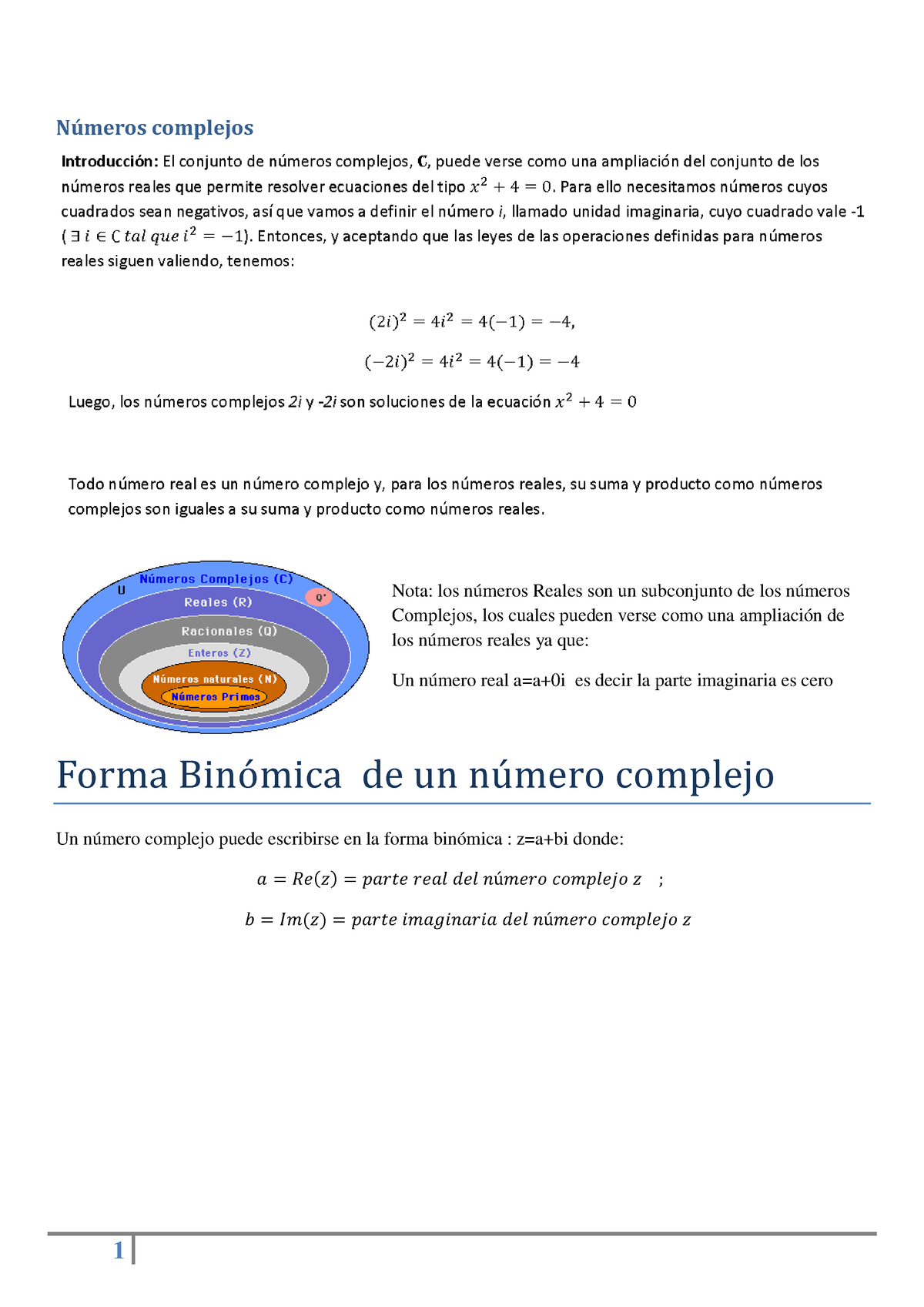 01 Teoría Resumen Complejos B - N ̇meros Complejos Nota: Los Números ...