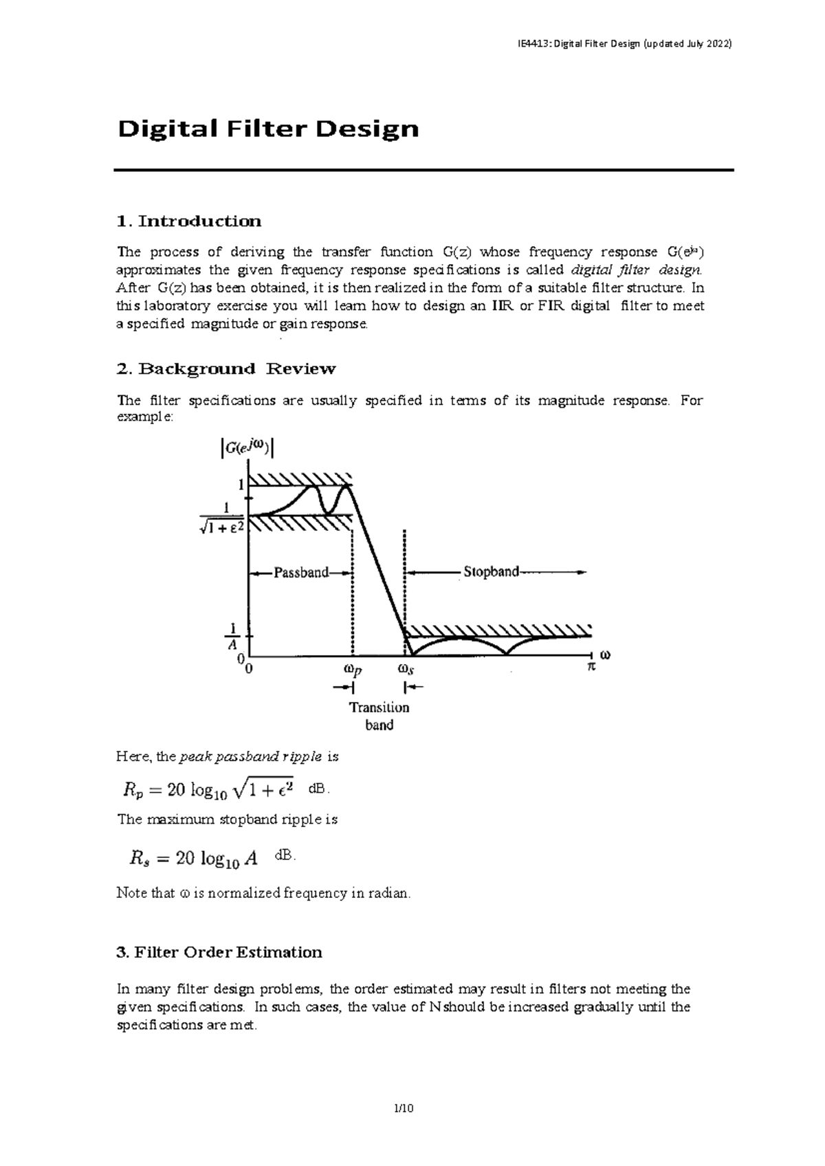 Exercise 5 - Digital Filter Design (2022) - Digital Filter Design 1 ...
