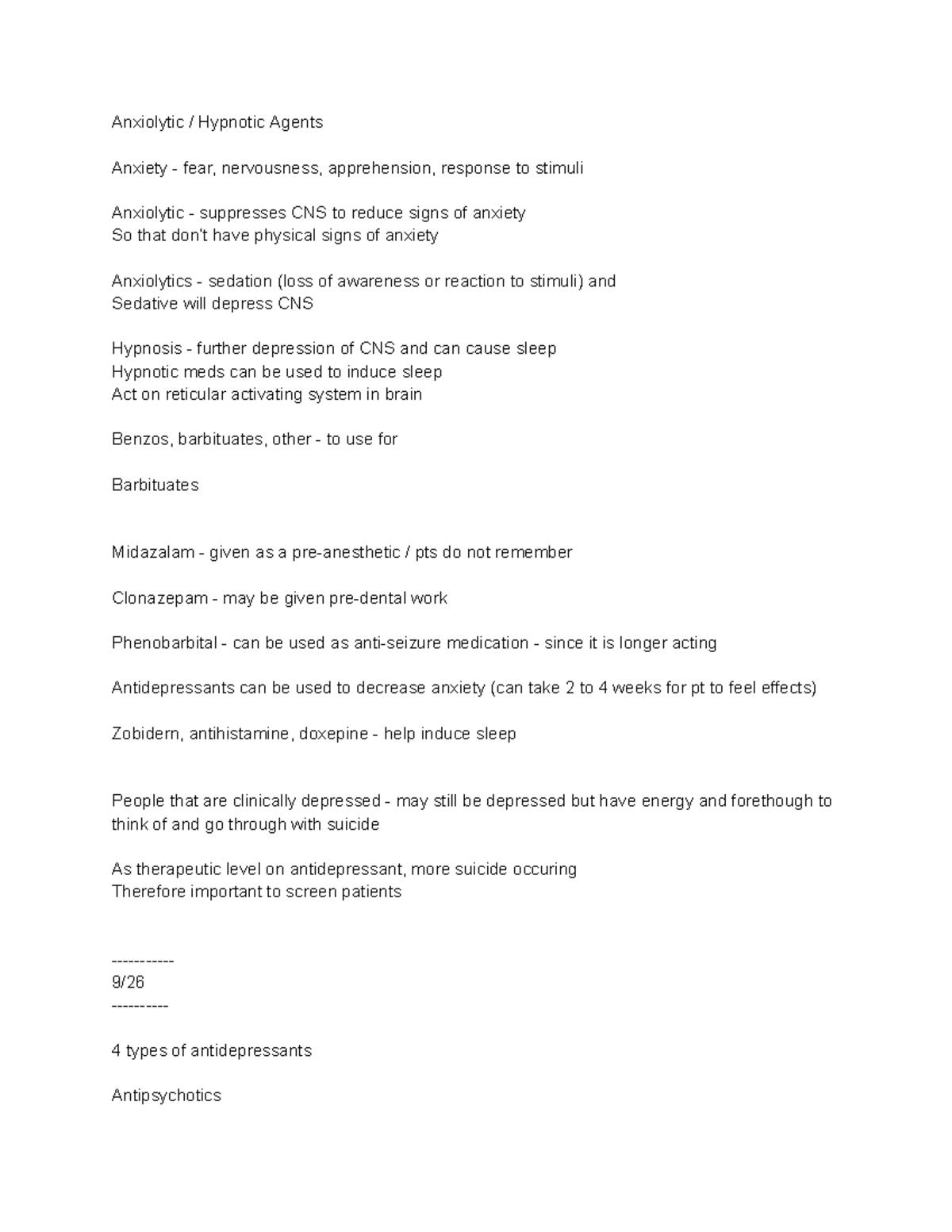 Pharm Exam 2 - Lecture notes - Anxiolytic / Hypnotic Agents Anxiety ...