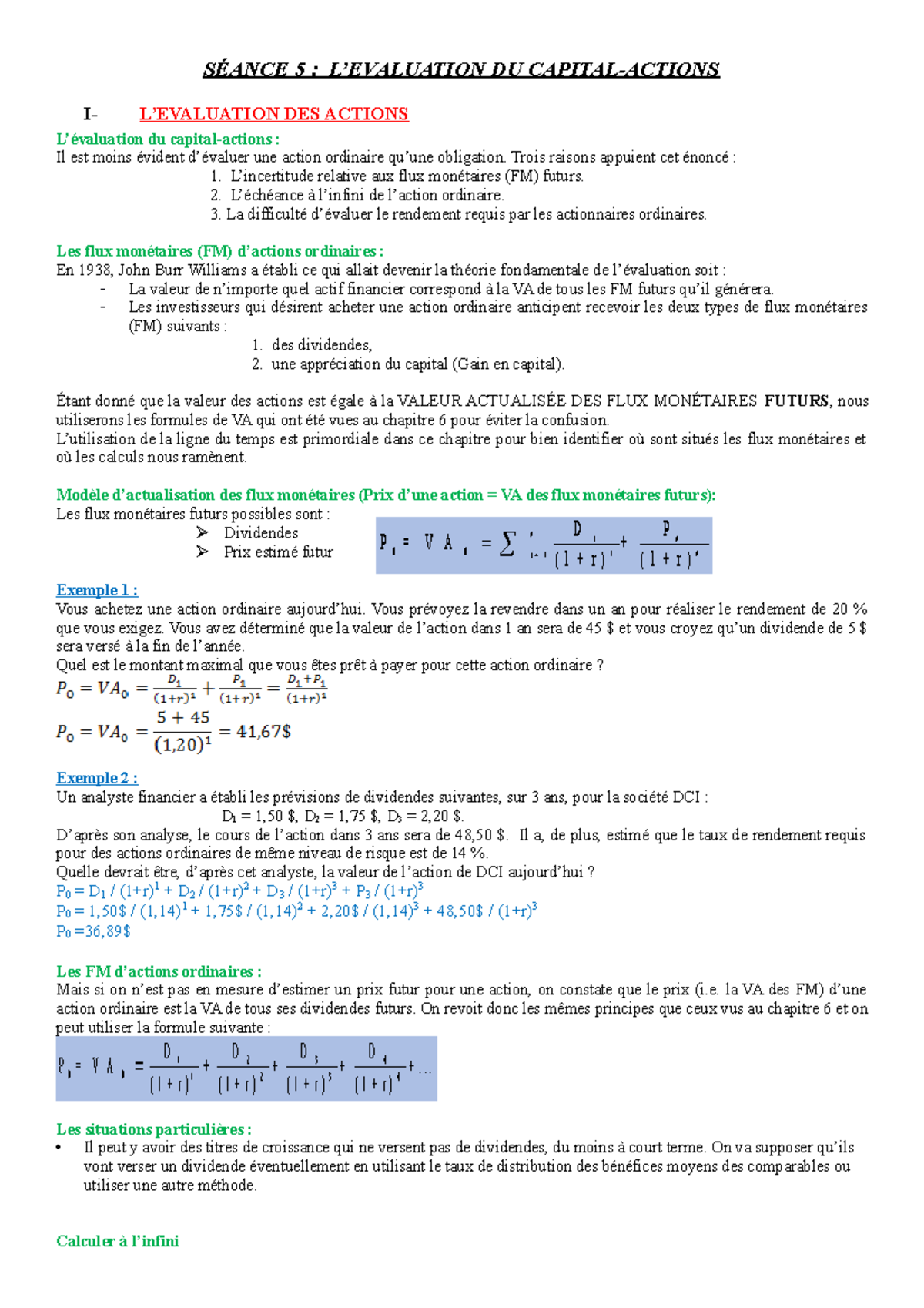 SÉANCE 5 - Zeze - SÉANCE 5 : L’EVALUATION DU CAPITAL-ACTIONS ####### I ...