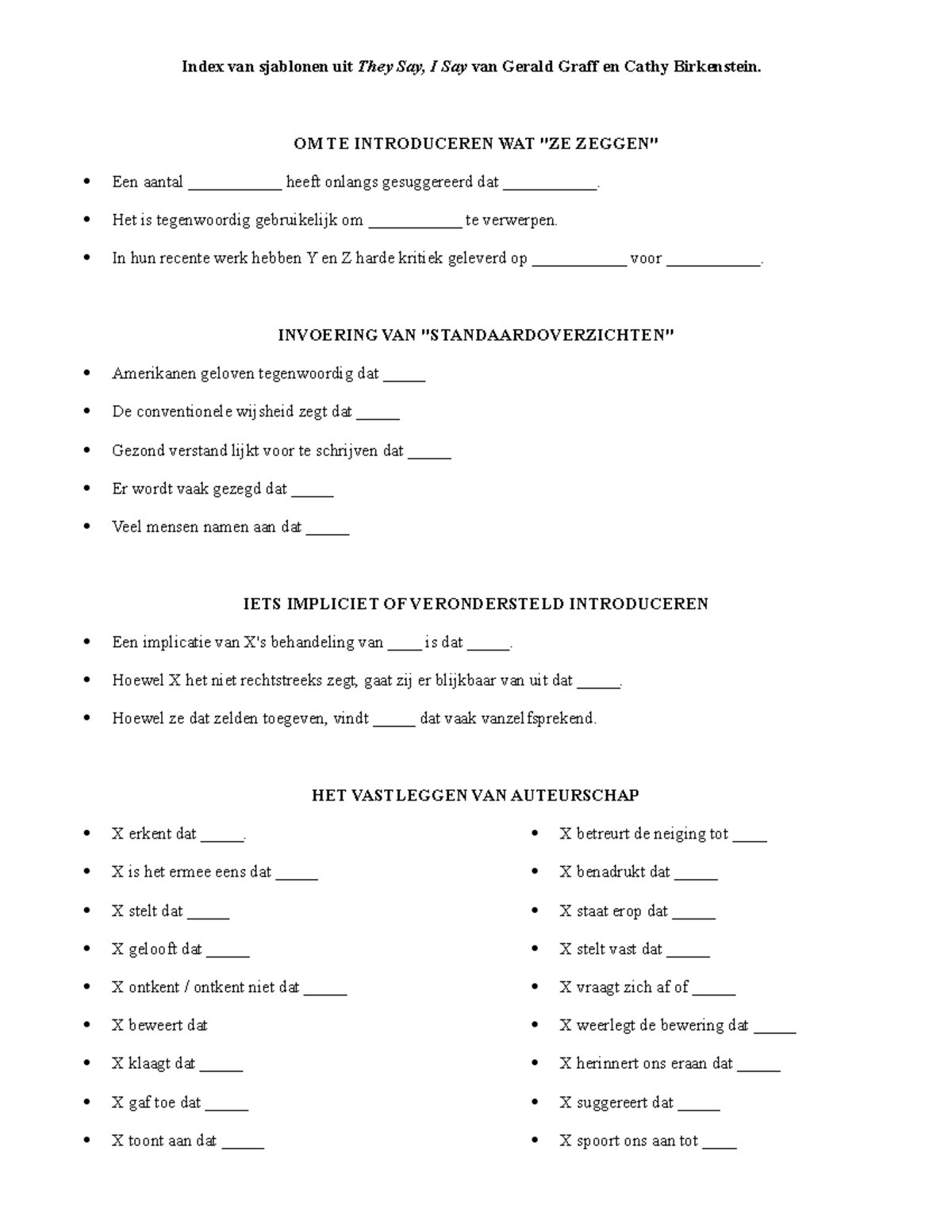 They Say I Say templates NL Academic Sentence Stems nl Index van