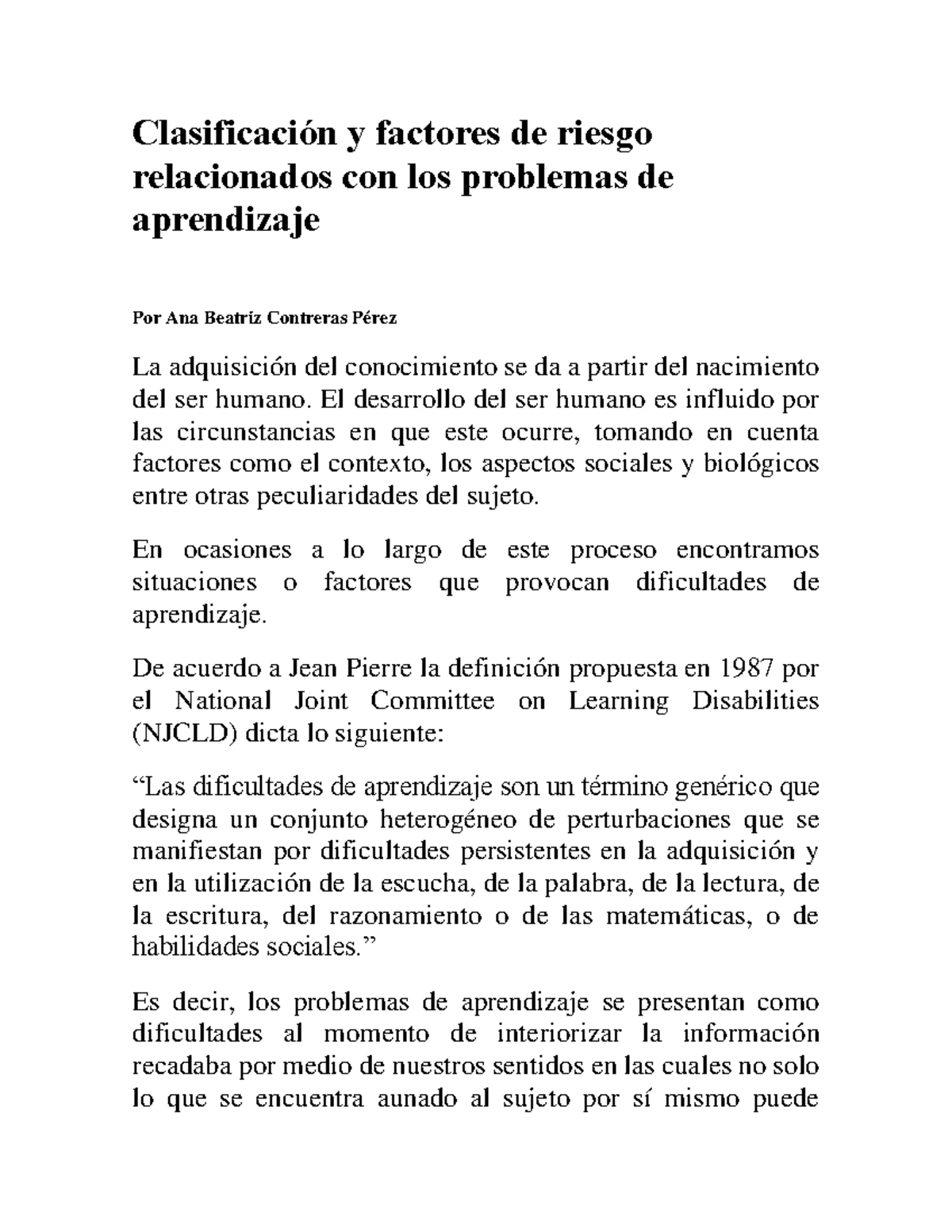 Clasificación Y Factores De Riesgo Relacionados Con Los Problemas De ...