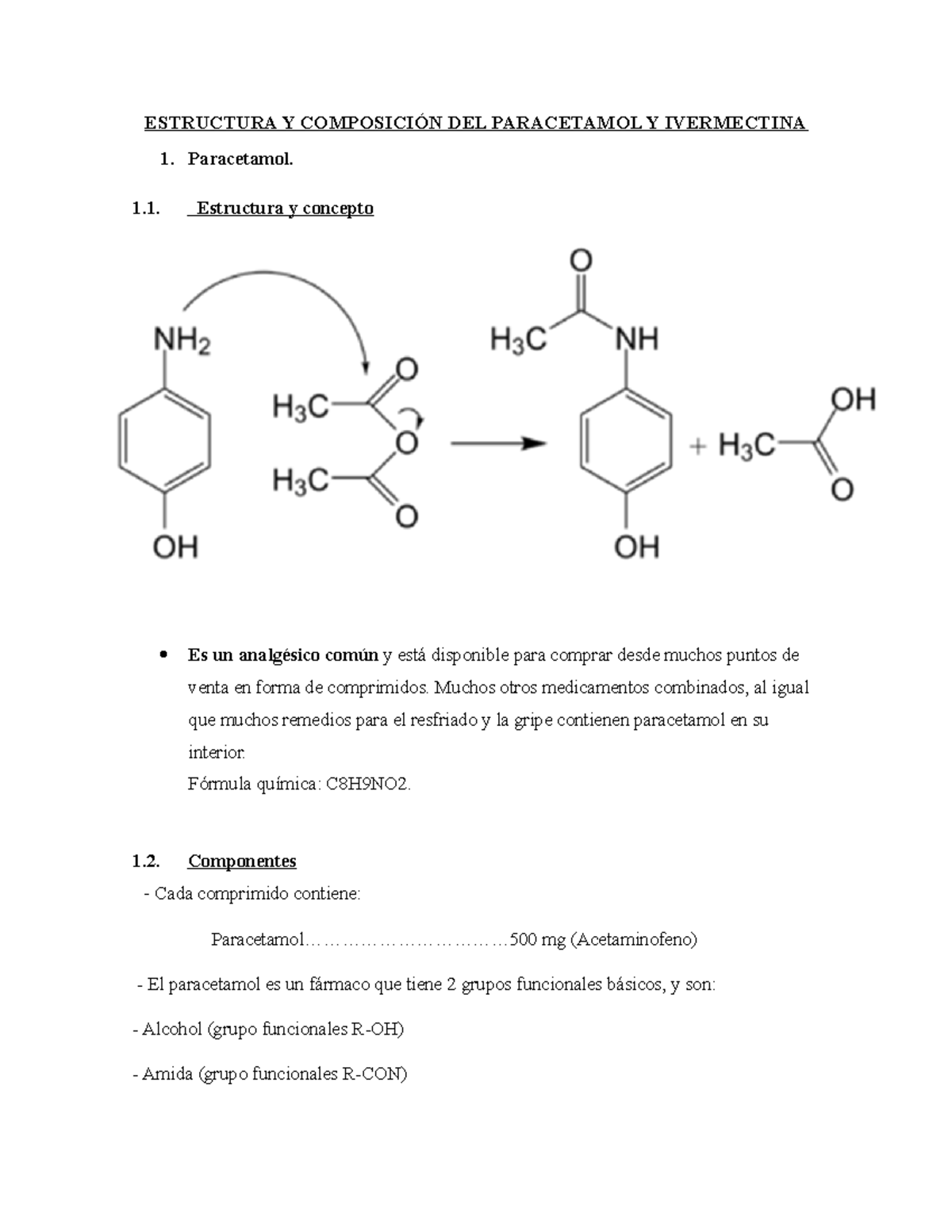 Ivermectina Y Paracetamol ESTRUCTURA Y COMPOSICIÓN DEL PARACETAMOL Y