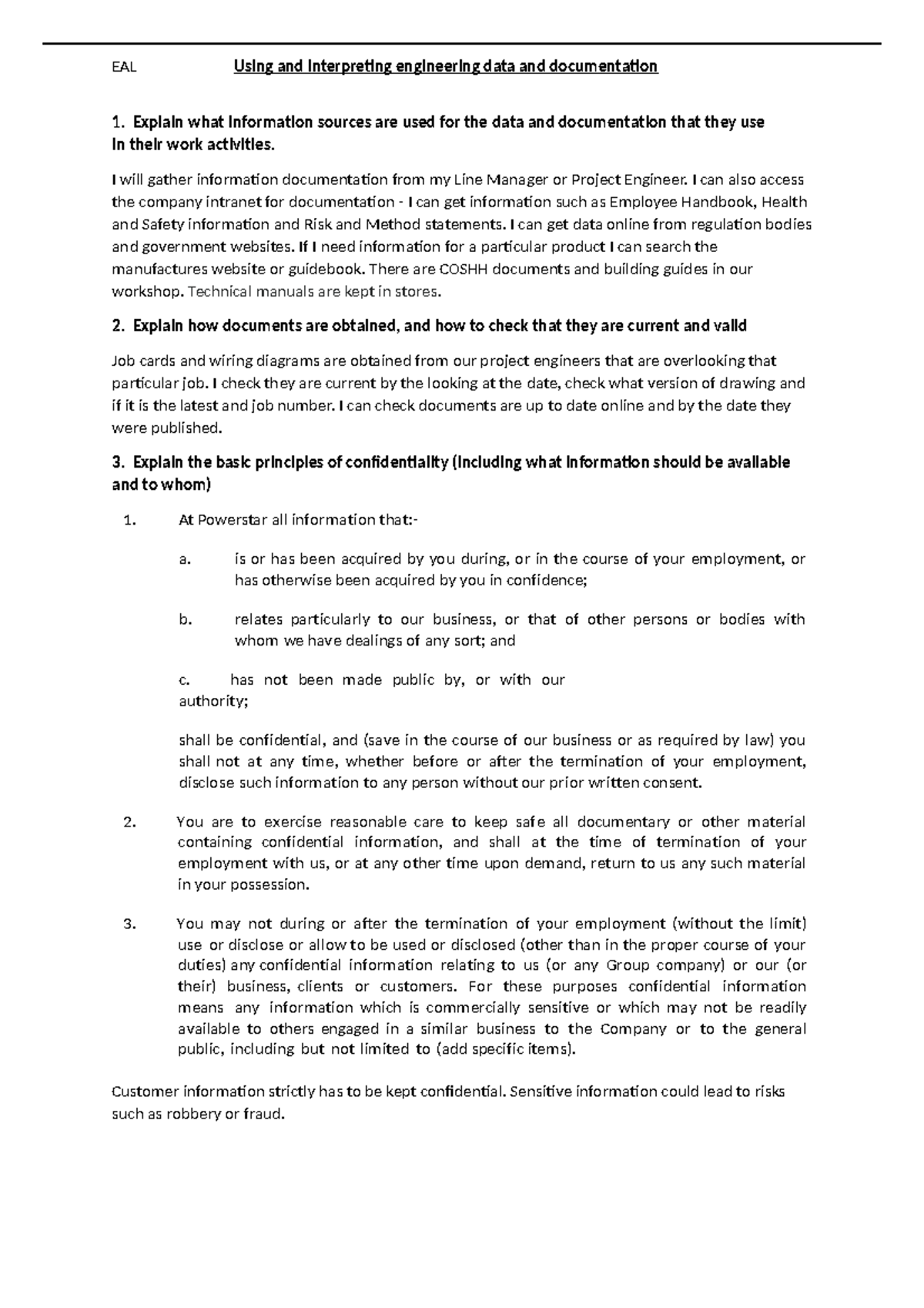 EAL Using and interpreting engineering data and documentation - Explain ...