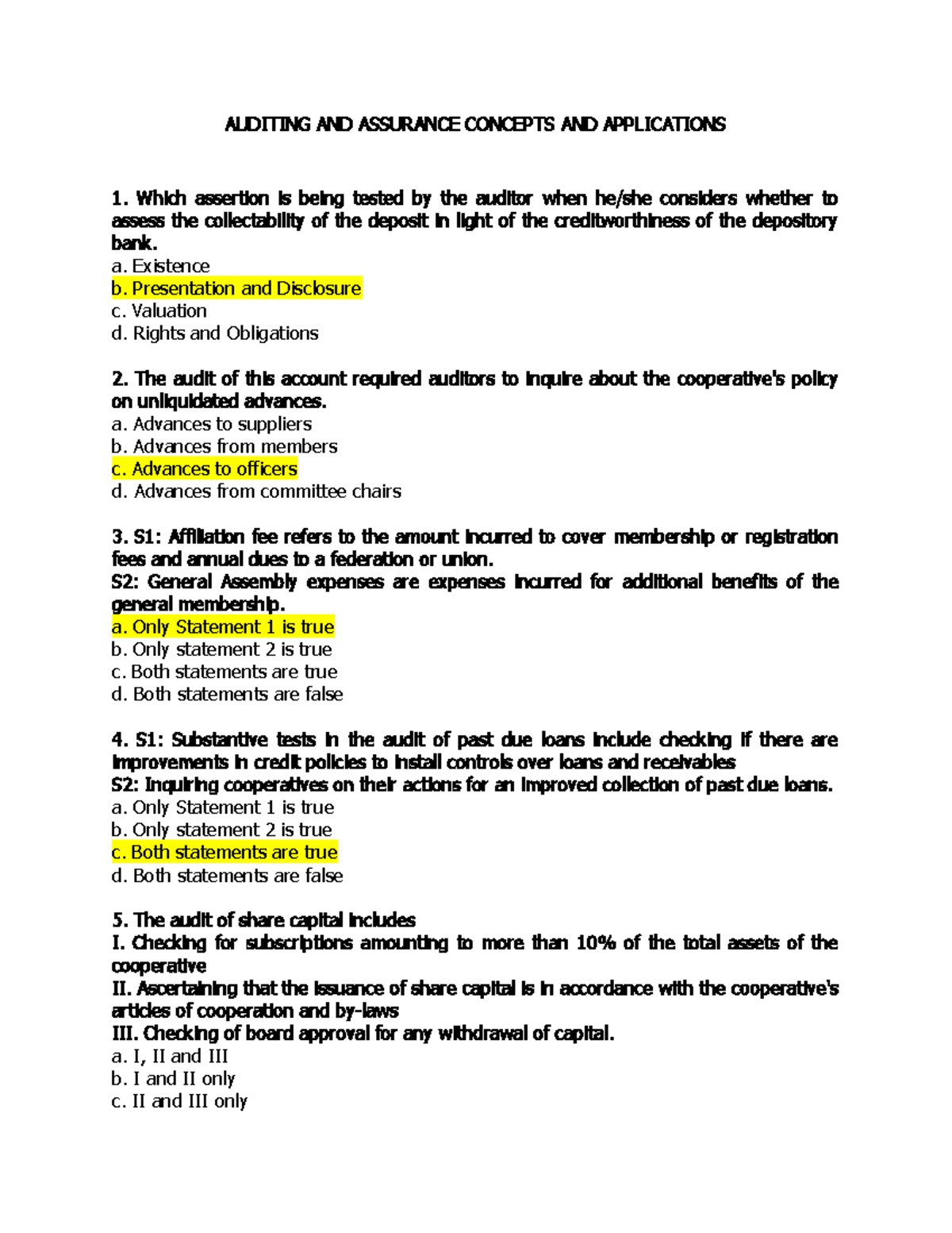 Audit 1 - It Compose Of Multiple Choice Questions With Answers ...