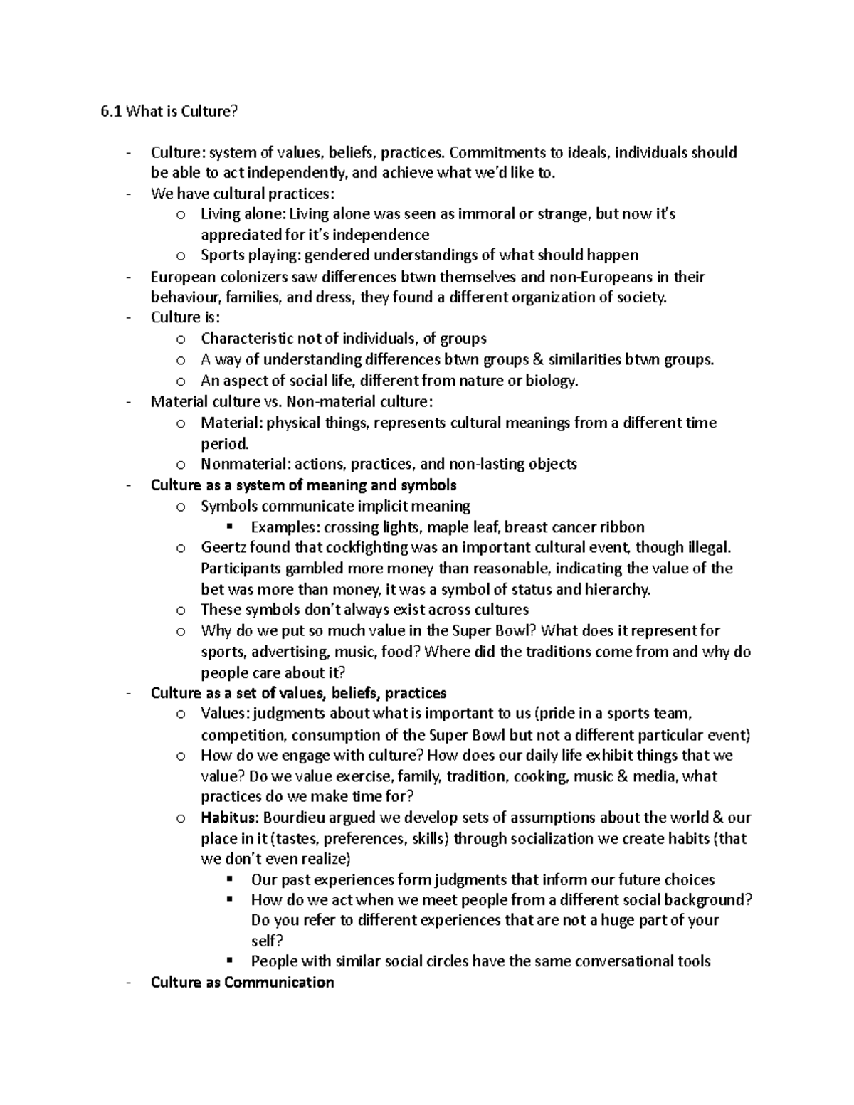 1020 Feb 24 Culture Reading Notes 6 What is Culture? Culture